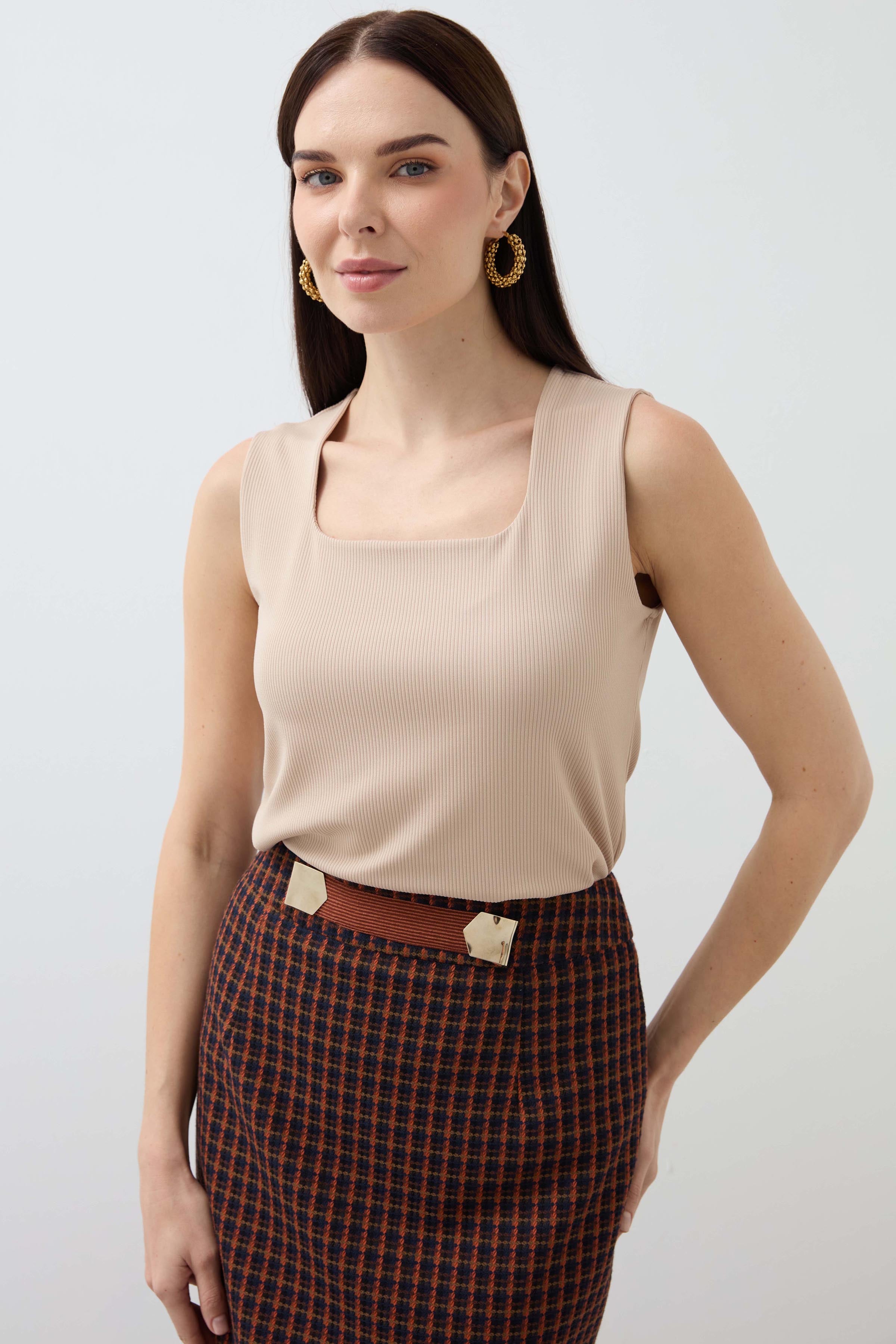 Square Neck Tank Top - Stone