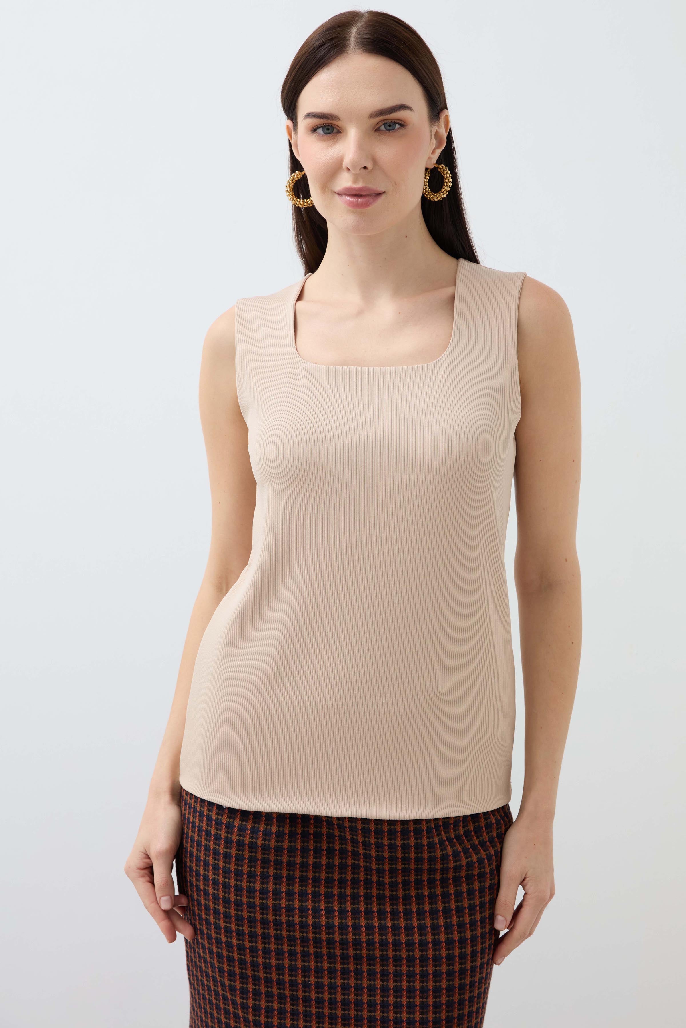 Square Neck Tank Top - Stone