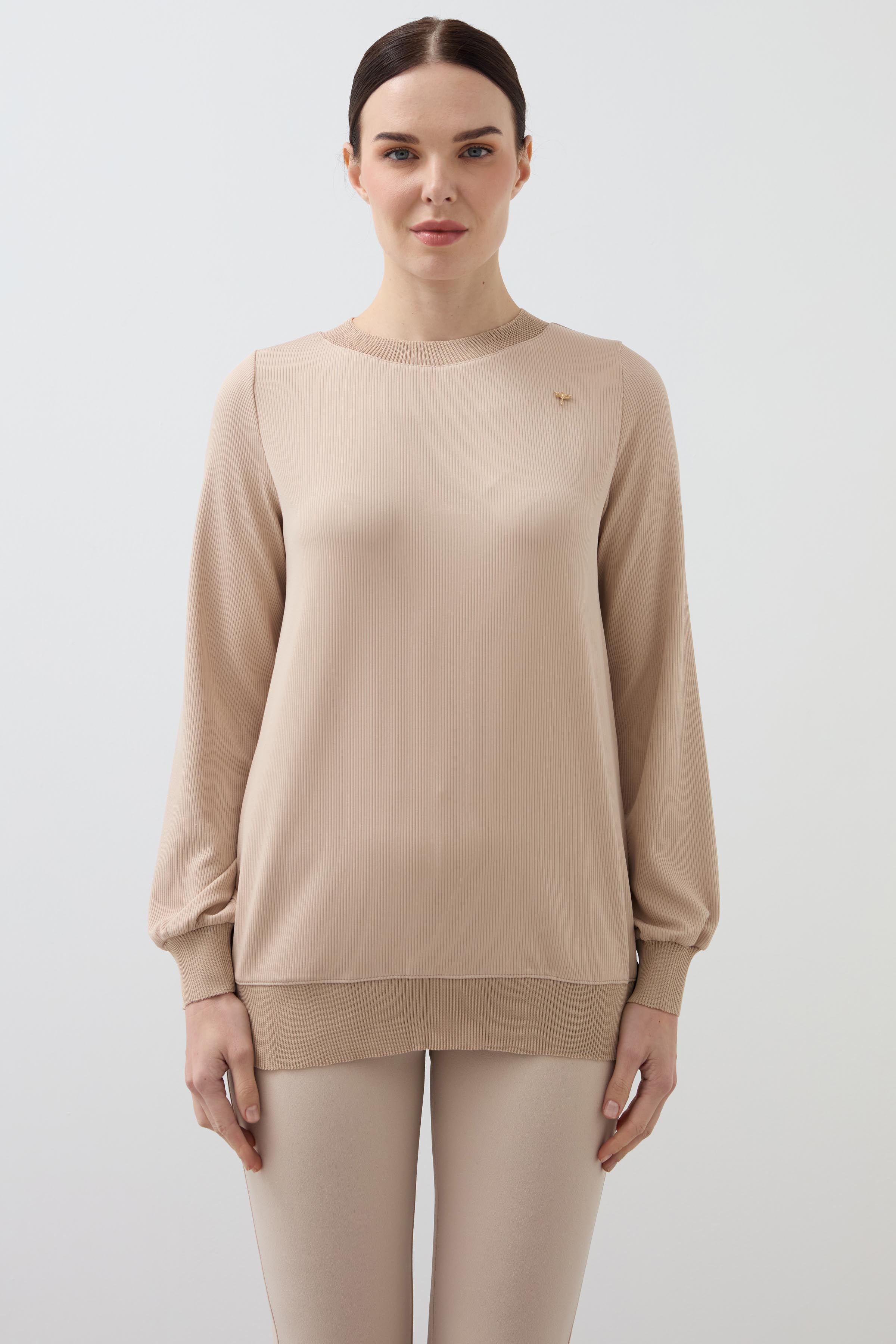 Crew Neck Long Sleeve Blouse - Stone