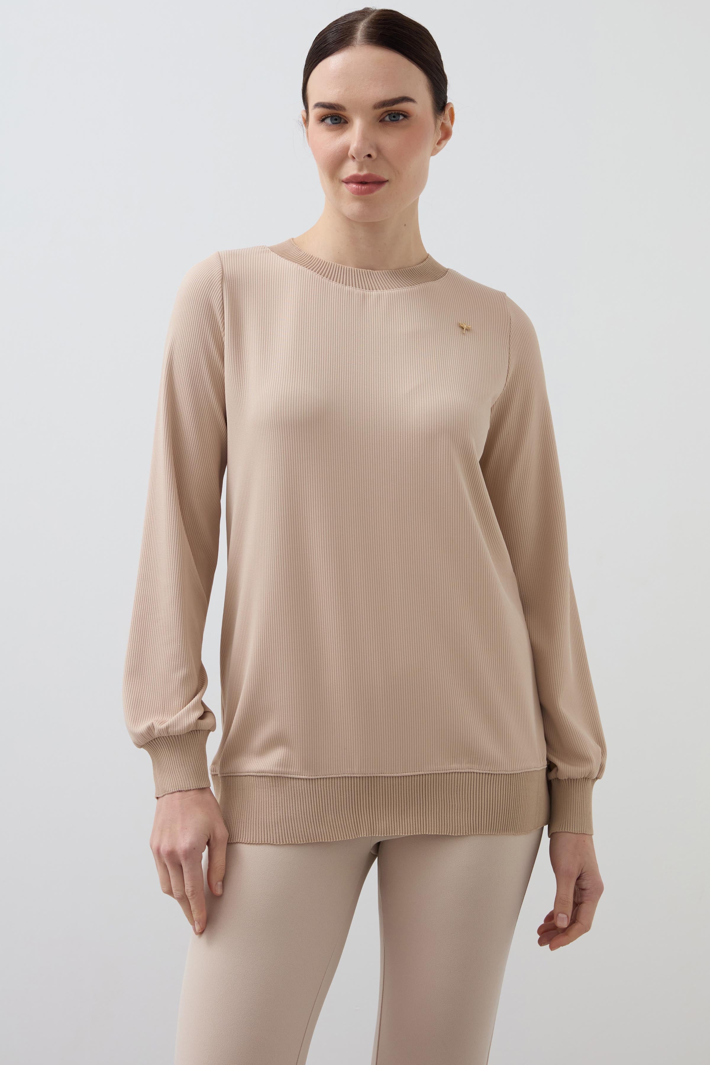 Crew Neck Long Sleeve Blouse - Stone