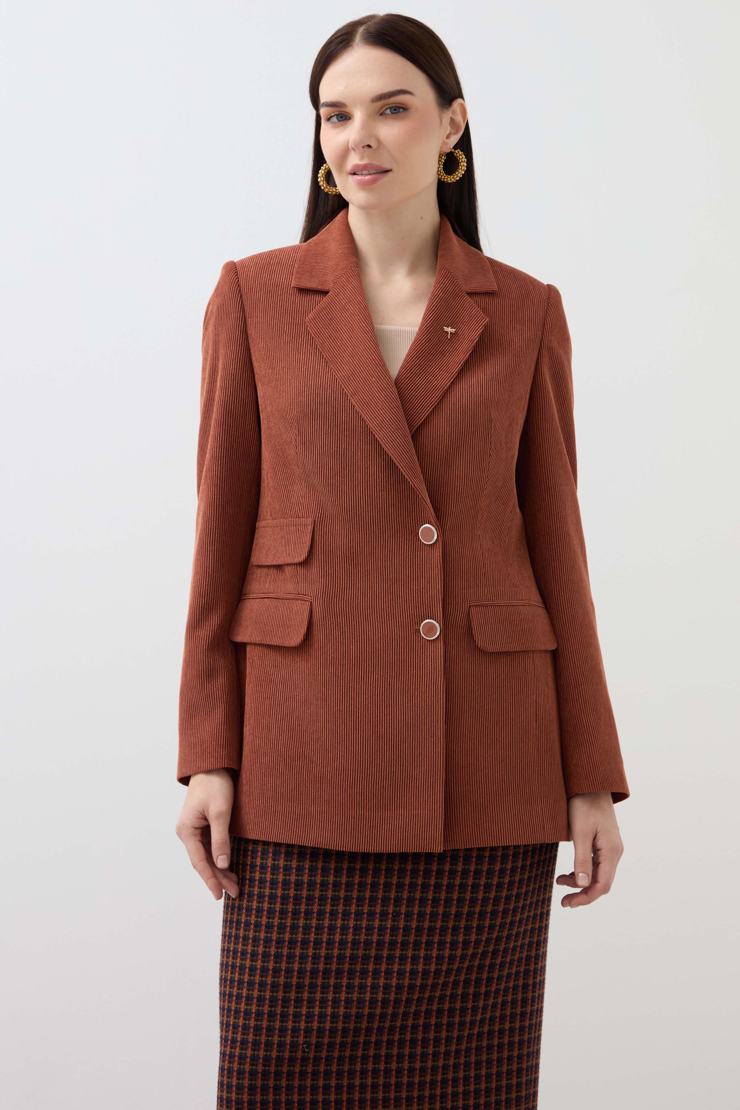 Mono Collar Velvet Jacket - Brick