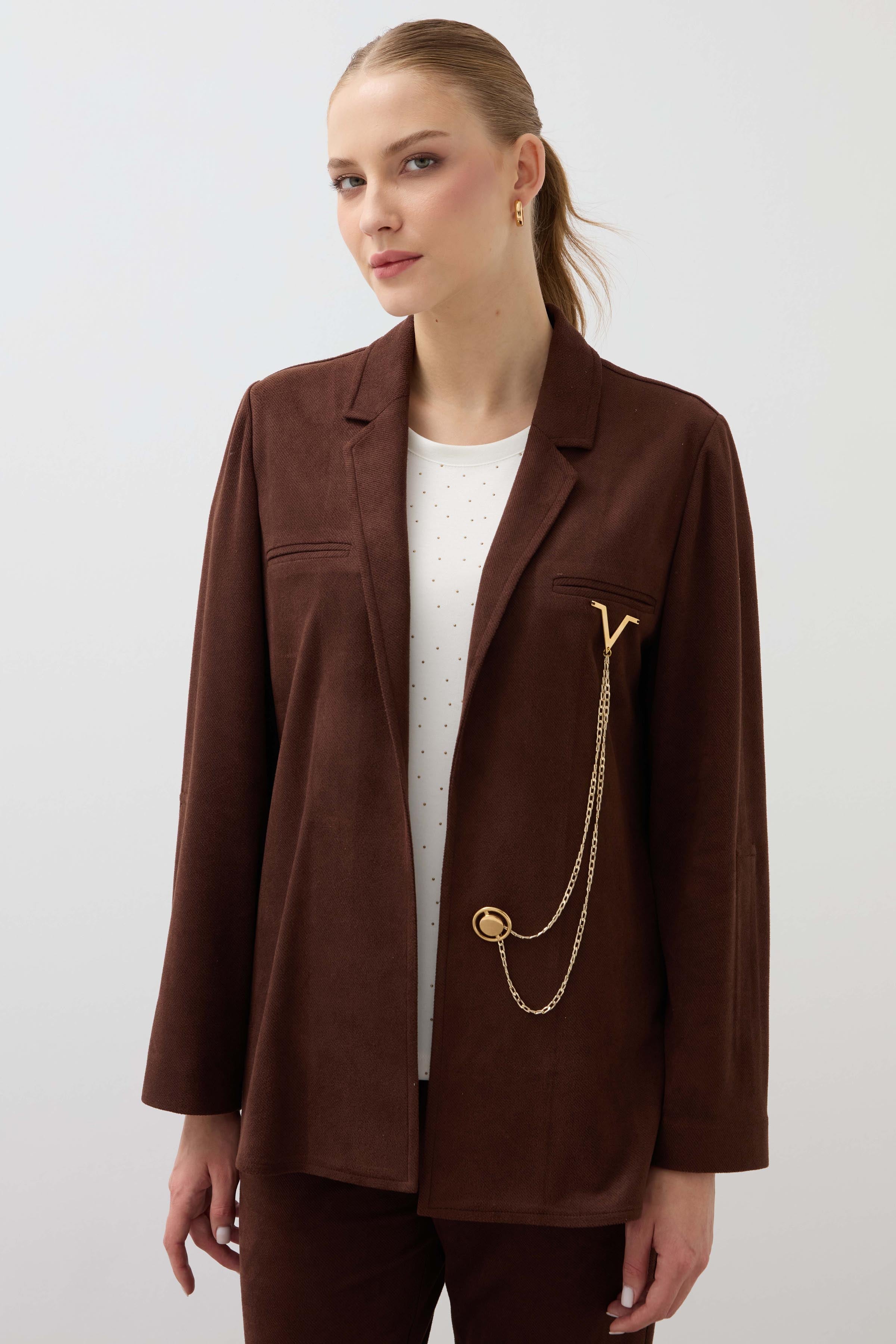 Mono Collar Velvet Shirt Jacket - Brown