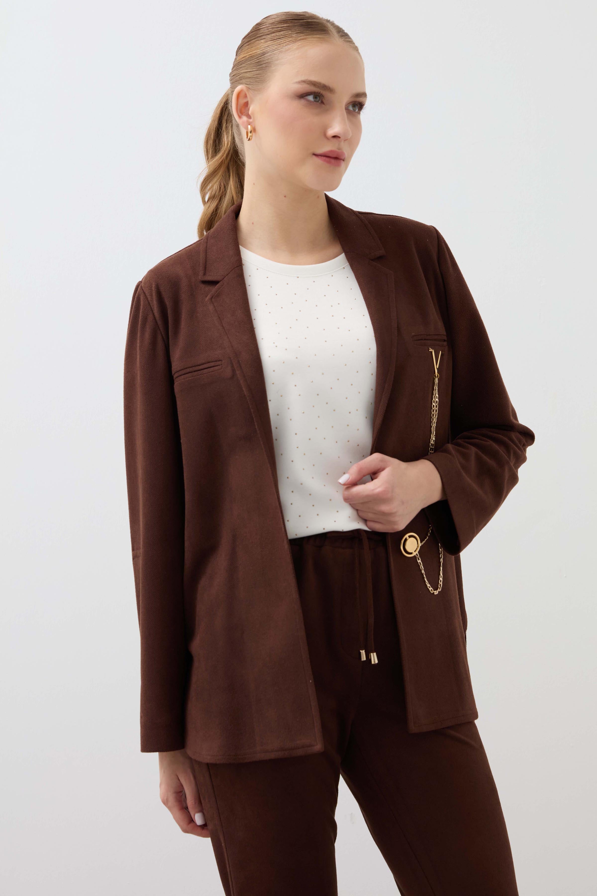 Mono Collar Velvet Shirt Jacket - Brown