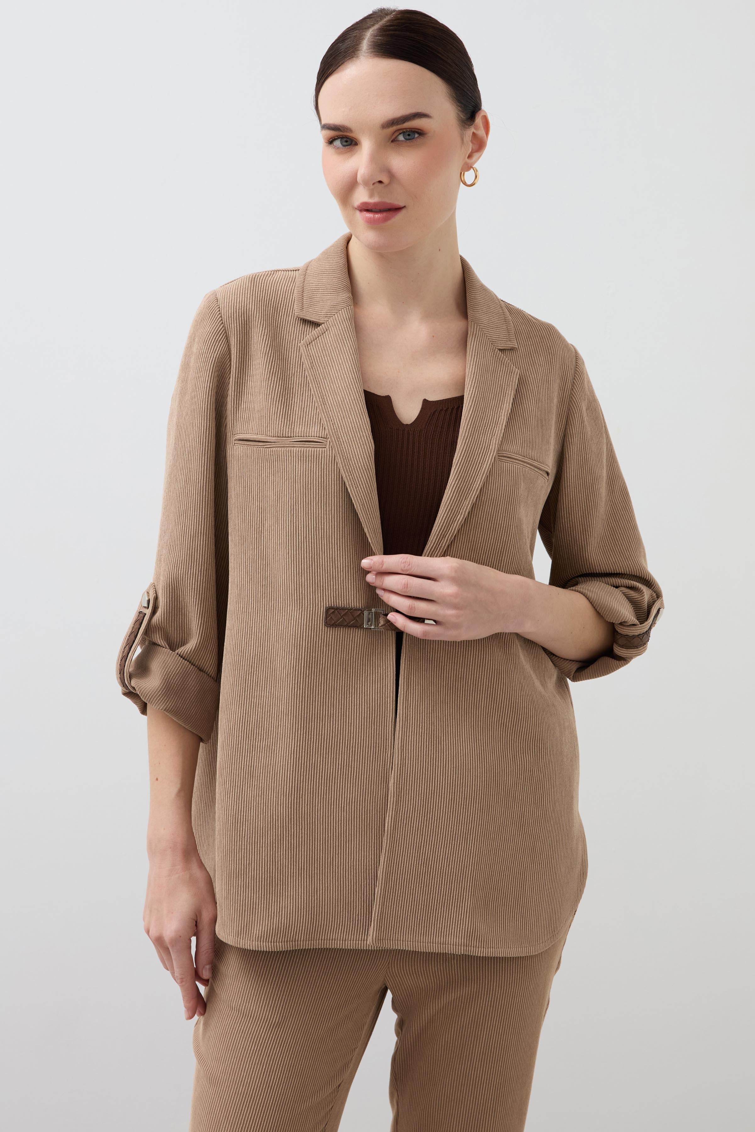 Mono Collar Velvet Shirt Jacket - Mink