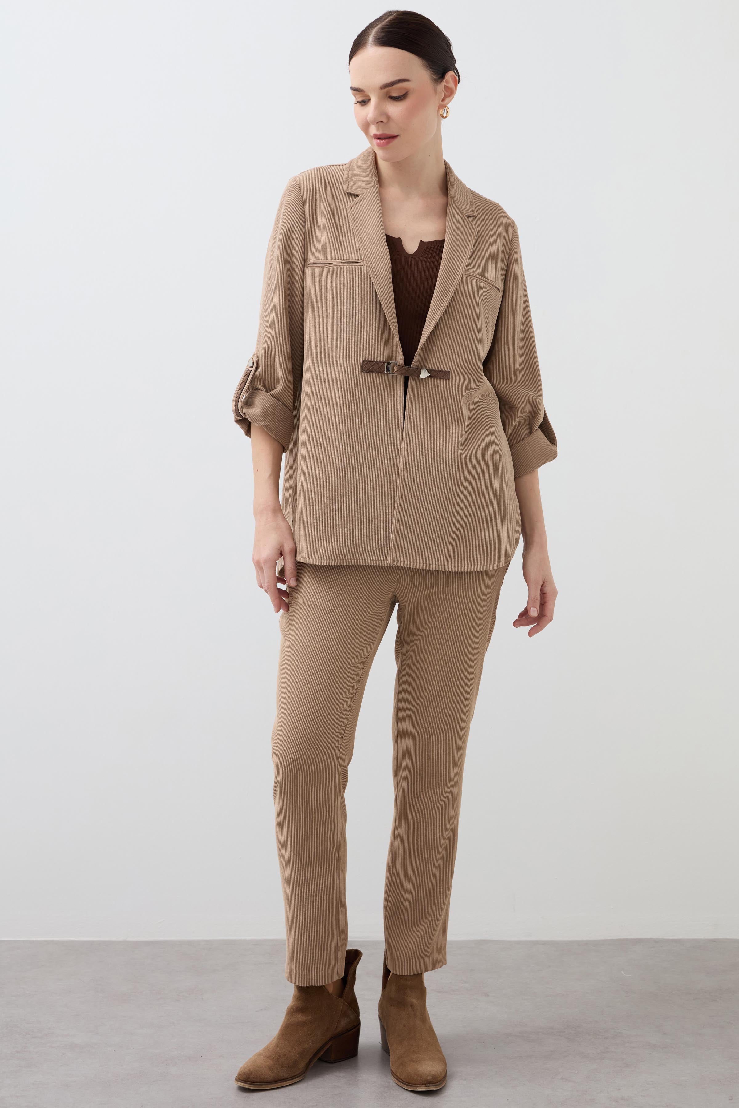 Mono Collar Velvet Shirt Jacket - Mink