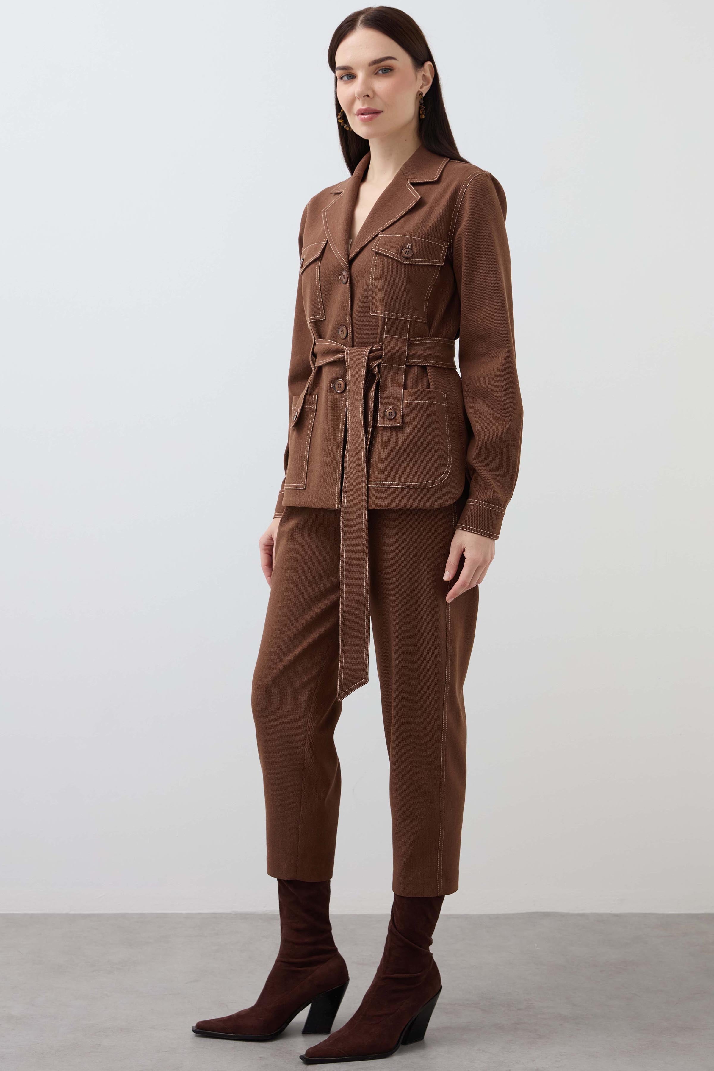 Mono Collar Pocket Detailed Jacket - Tan