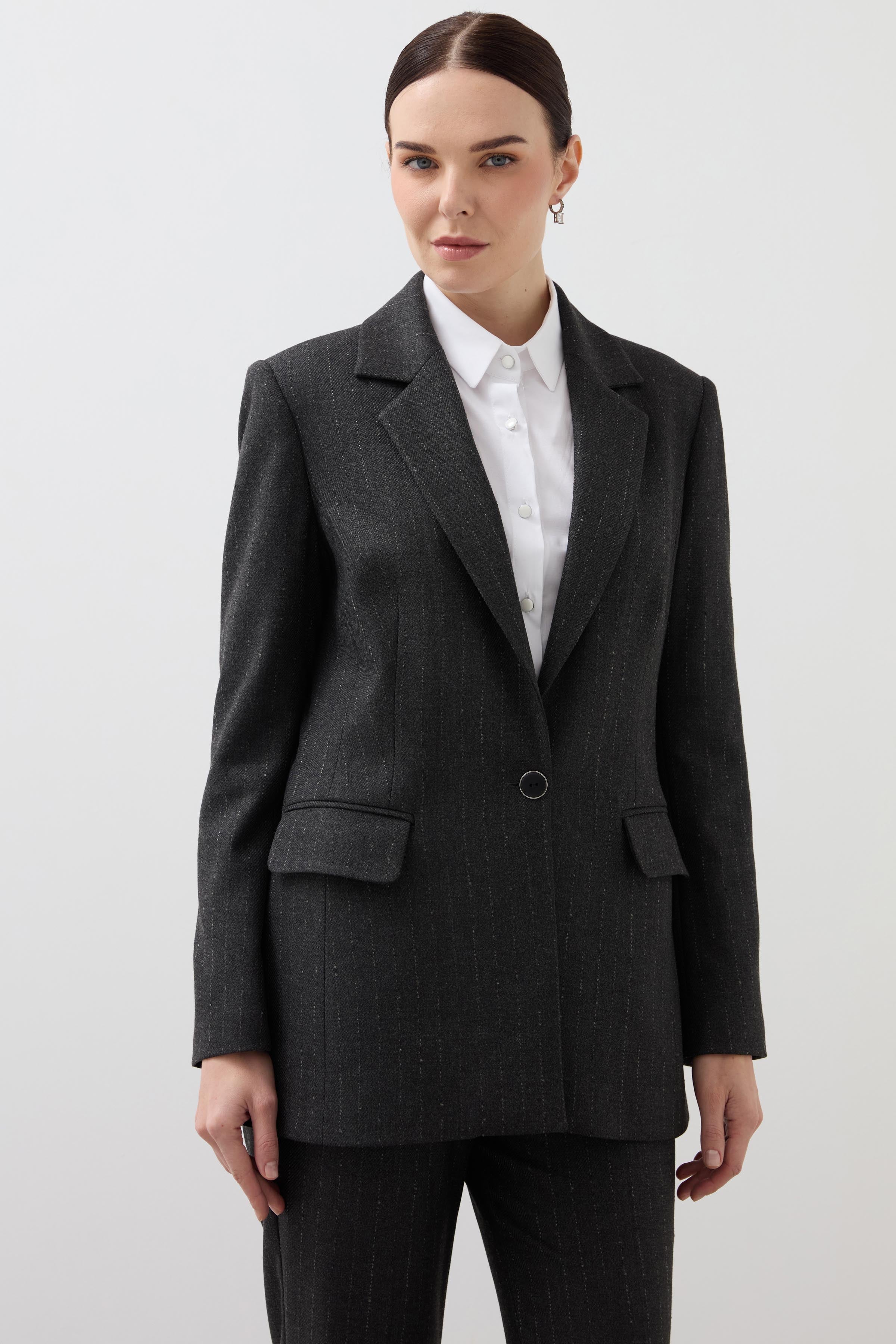 Mono Collar Striped Jacket - Anthracite