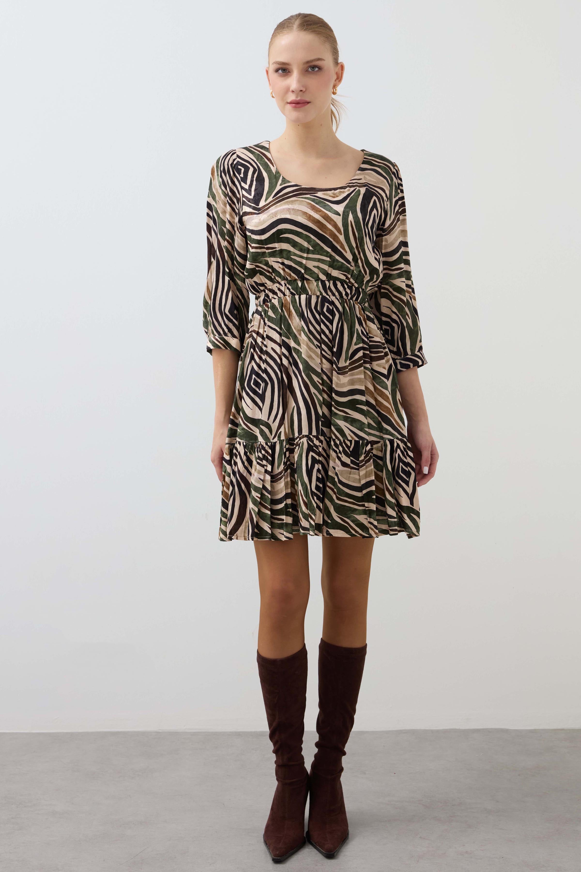 Jacquard Zebra Pattern Dress - Green