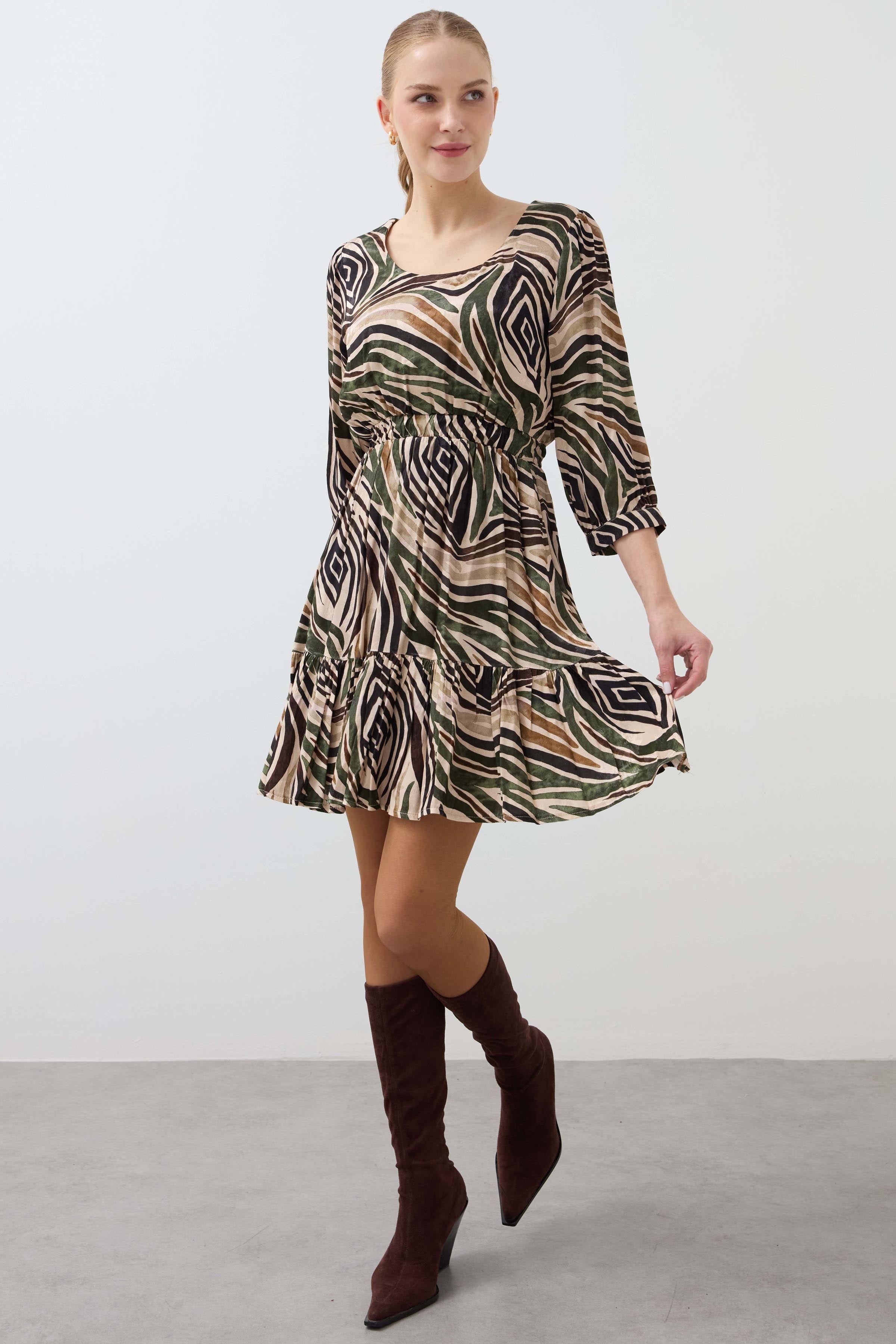 Jacquard Zebra Pattern Dress - Green