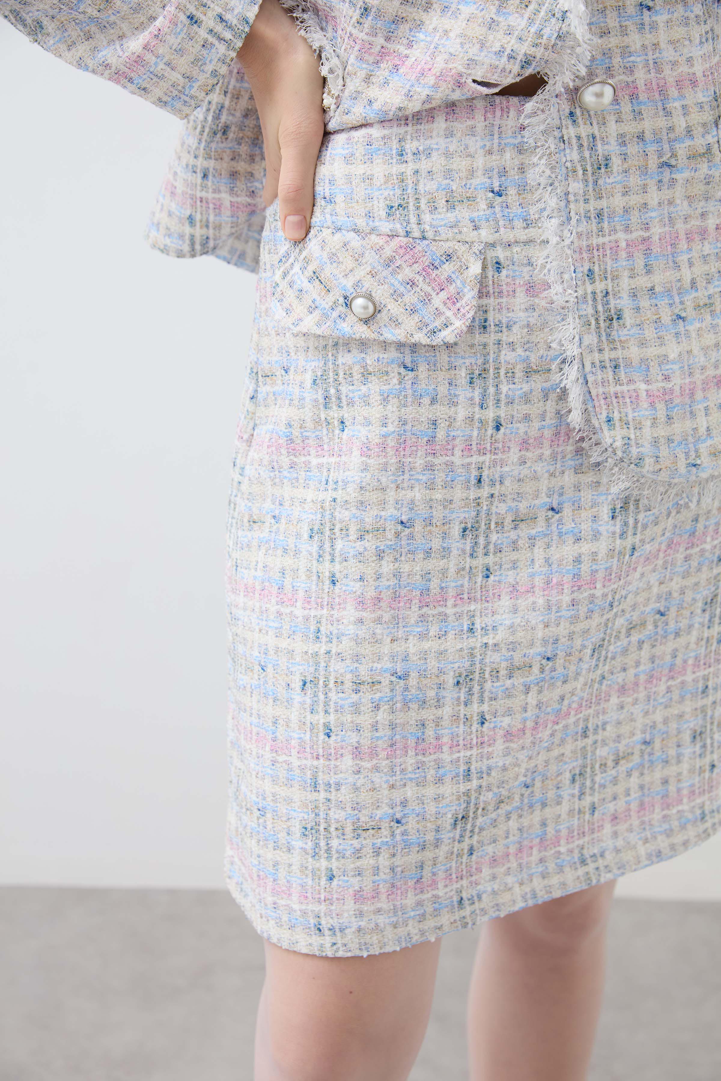 Plaid Buttoned Double Breasted Skirt - Blue