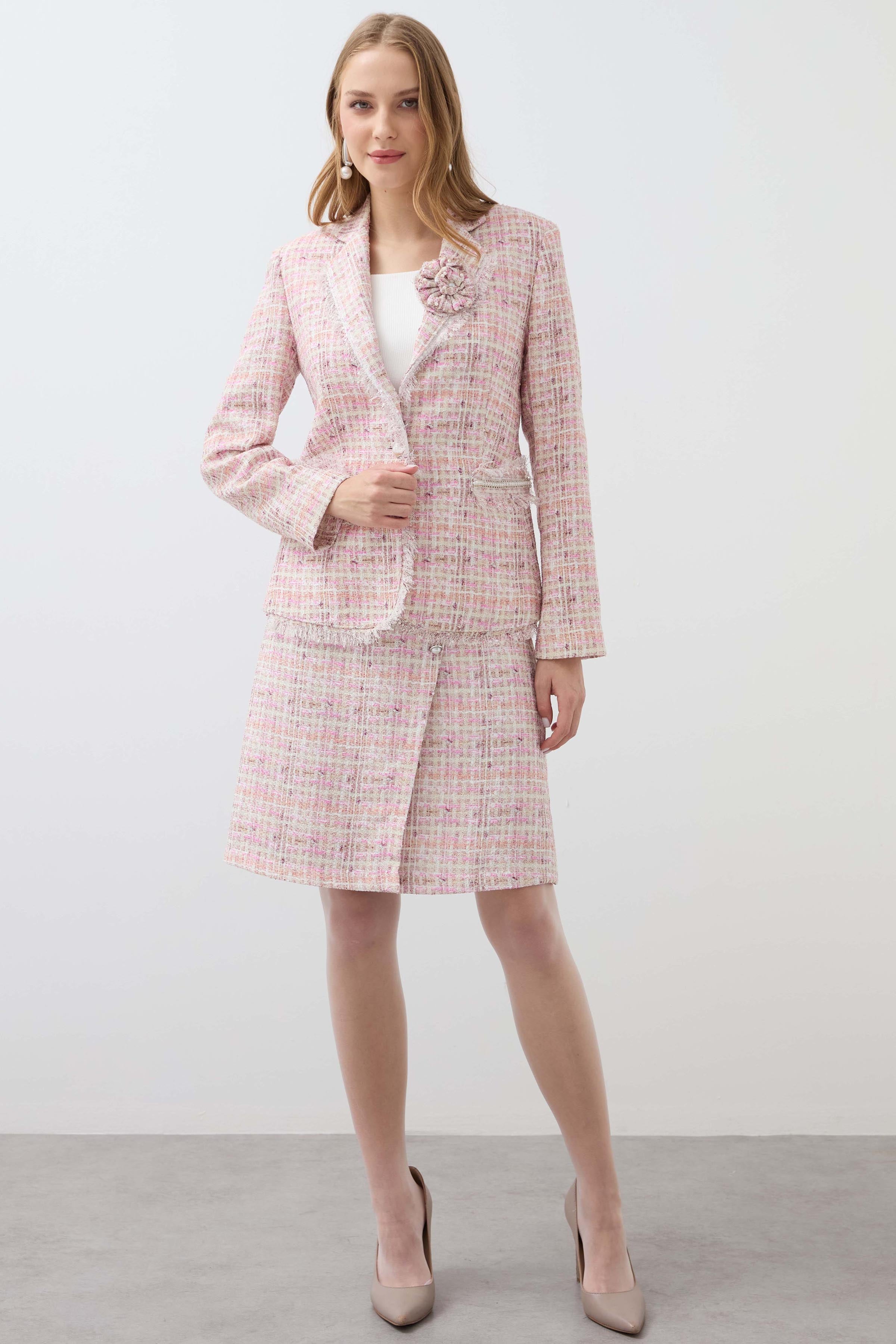 Plaid Buttoned Double Breasted Skirt - Pink