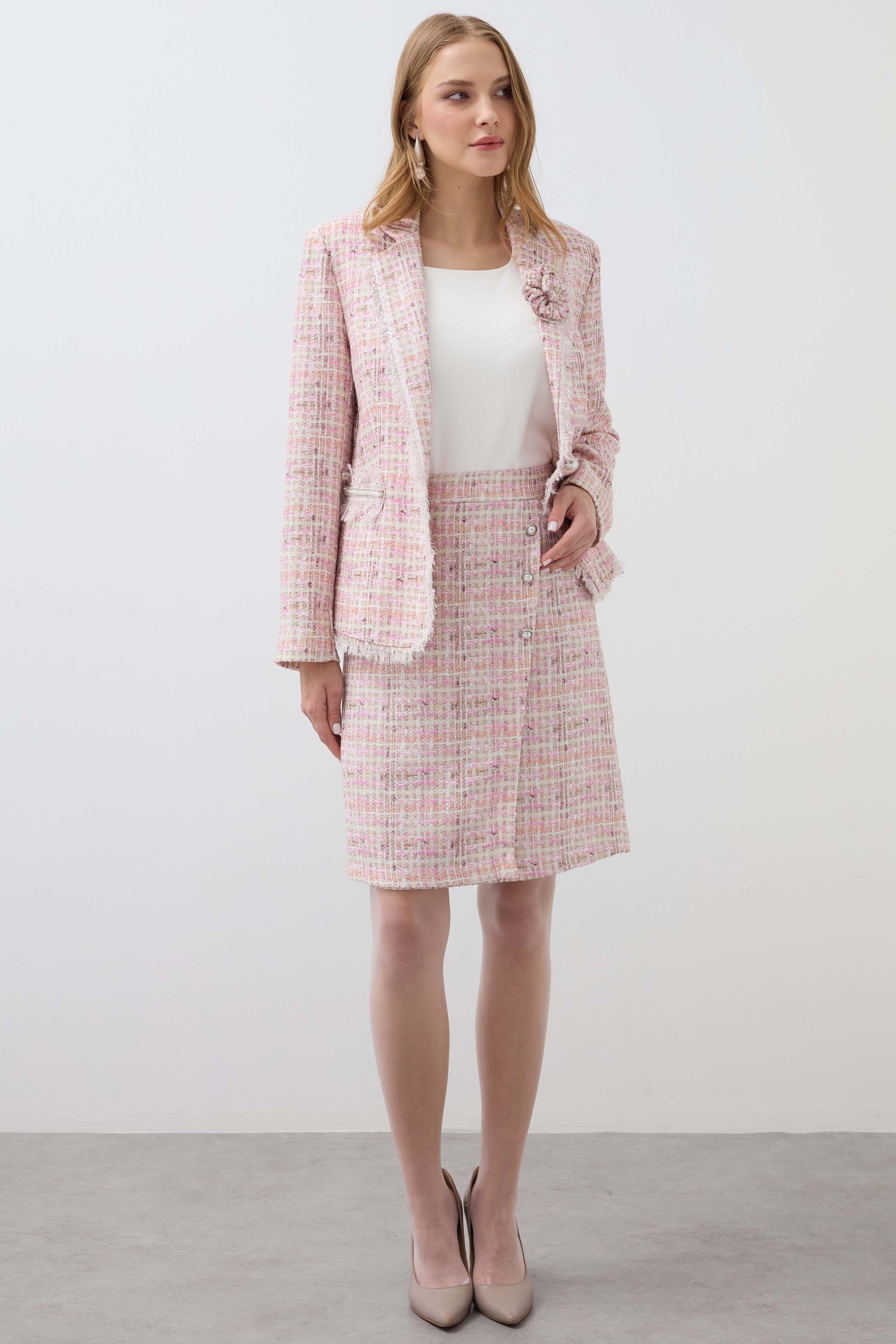 Plaid Buttoned Double Breasted Skirt - Pink