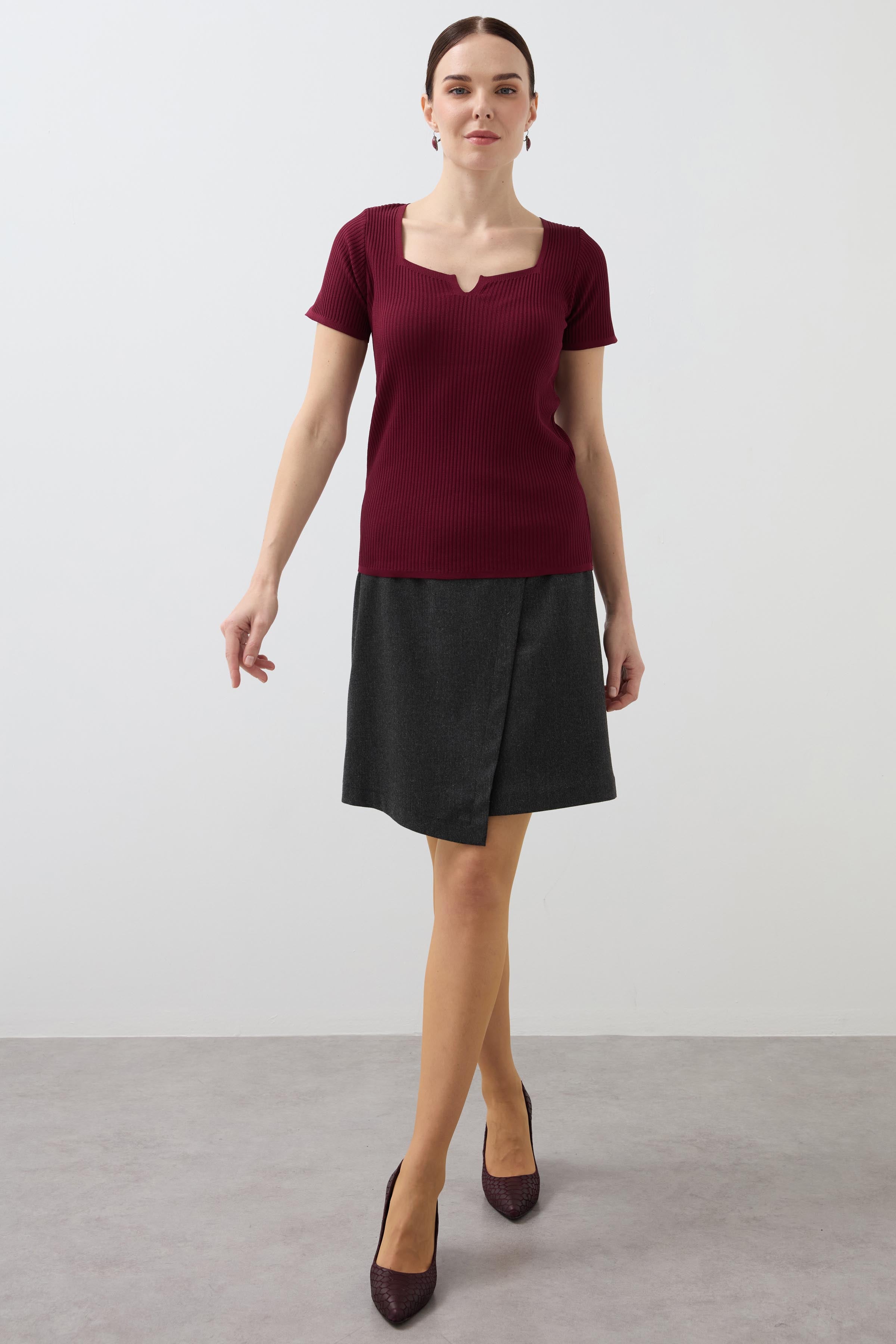 Double-Breasted Belt Detailed Skirt - Anthracite