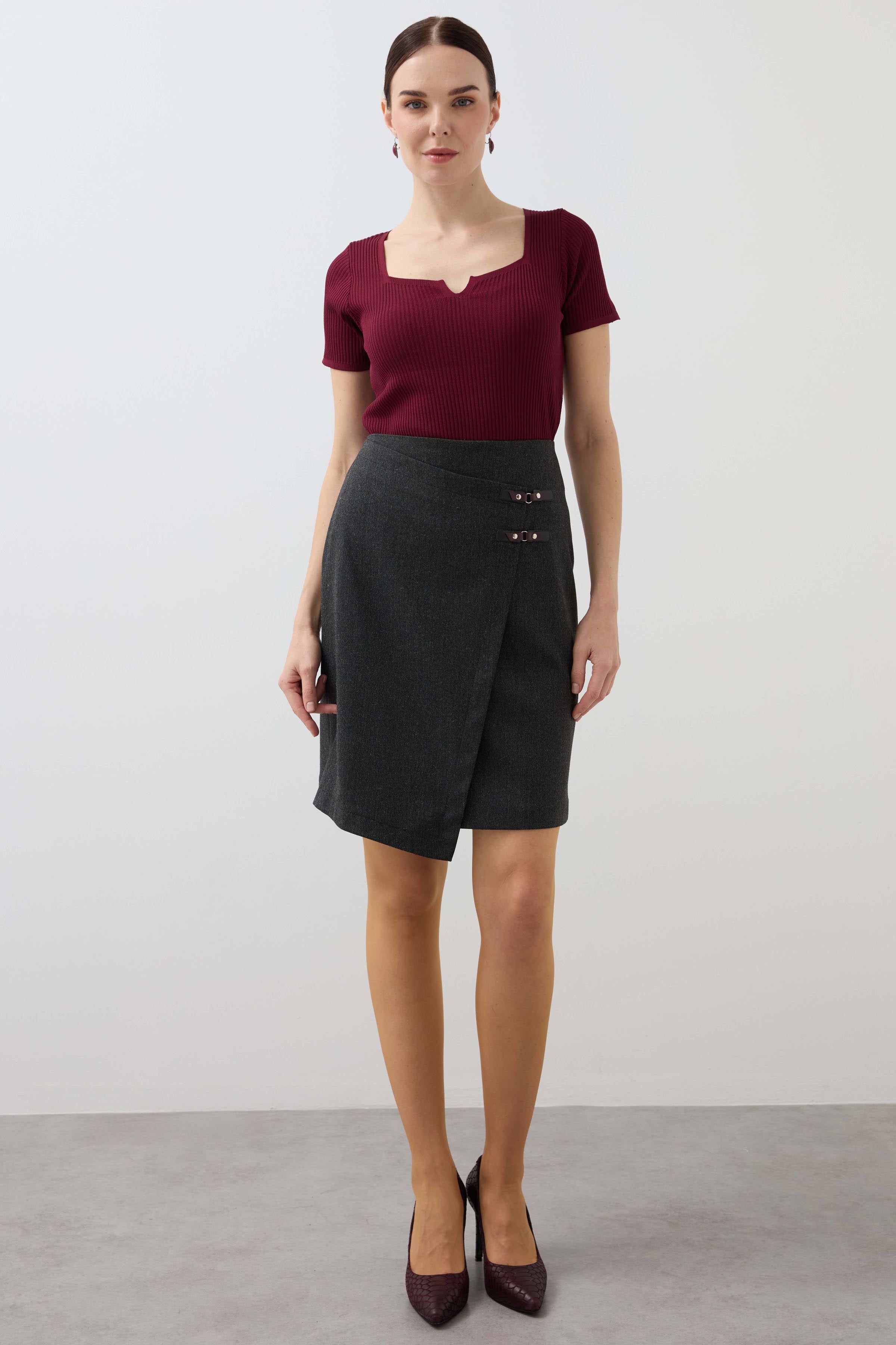 Double-Breasted Belt Detailed Skirt - Anthracite