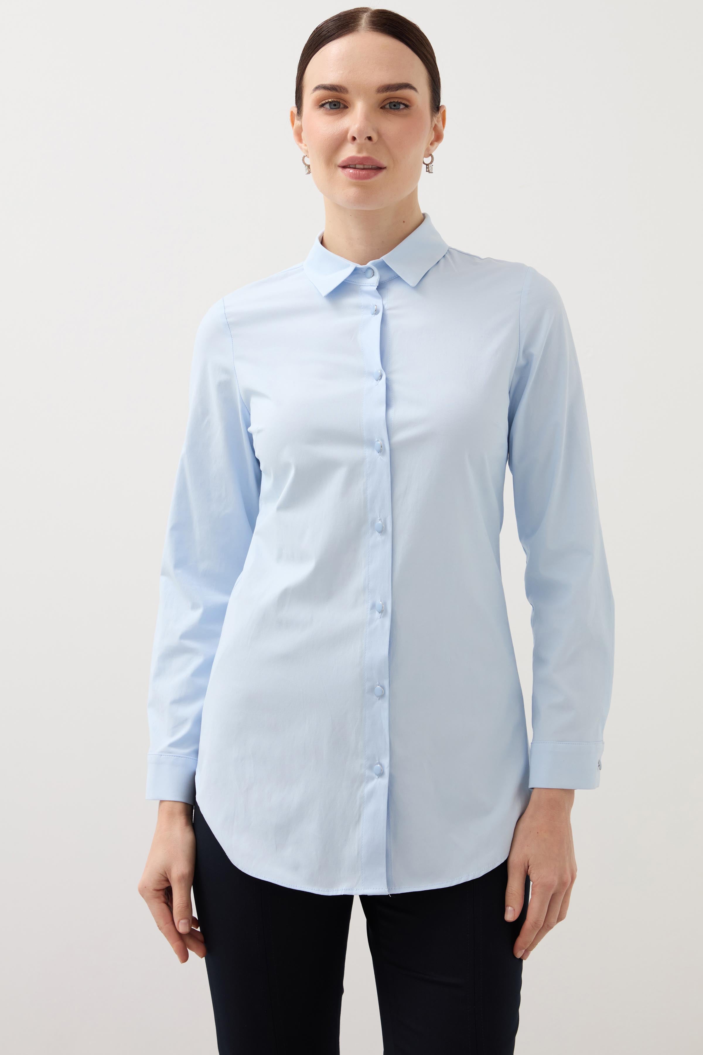 Long Sleeve Lycra Cotton Shirt - White