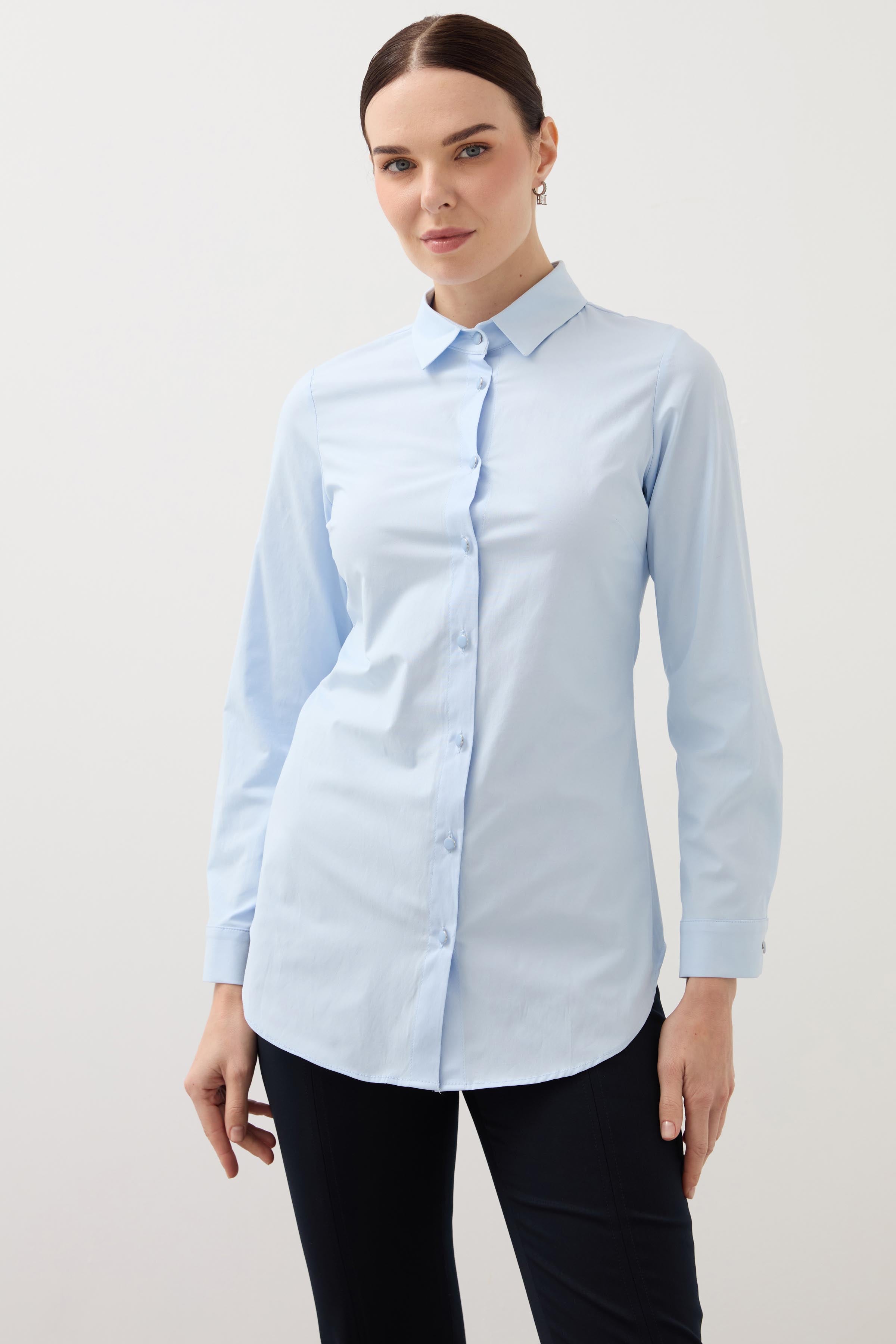 Long Sleeve Lycra Cotton Shirt - White