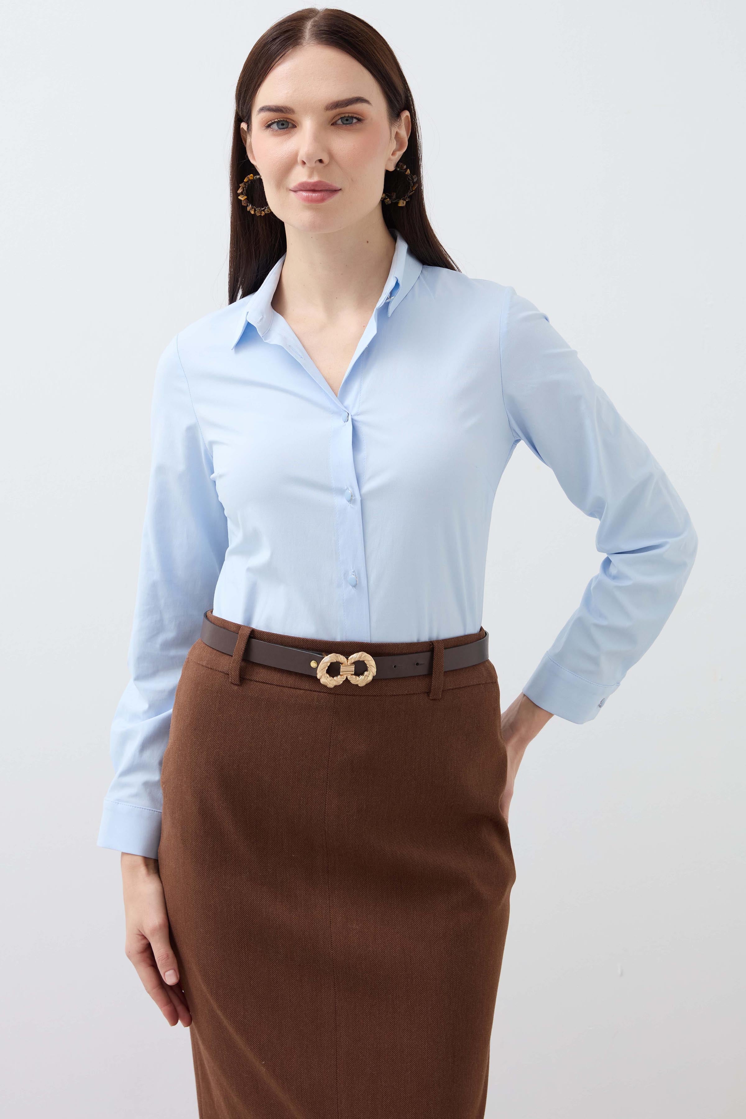 Long Sleeve Lycra Cotton Shirt - Blue