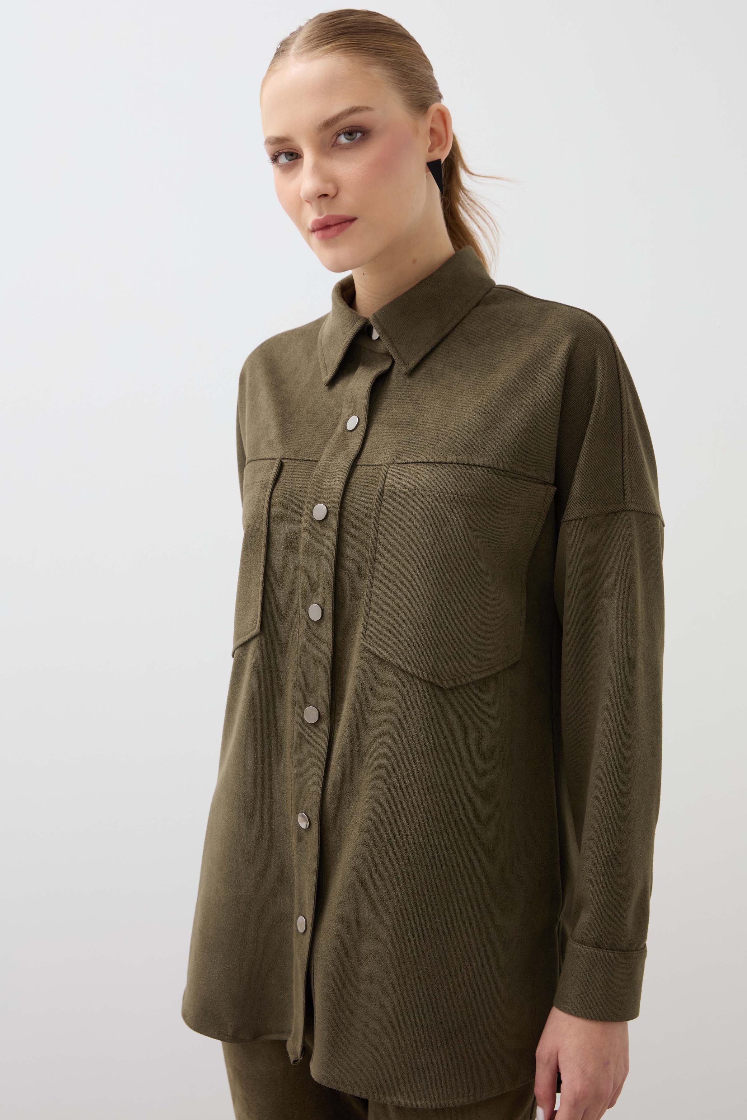 Snap-On Double Pocket Shirt - Khaki