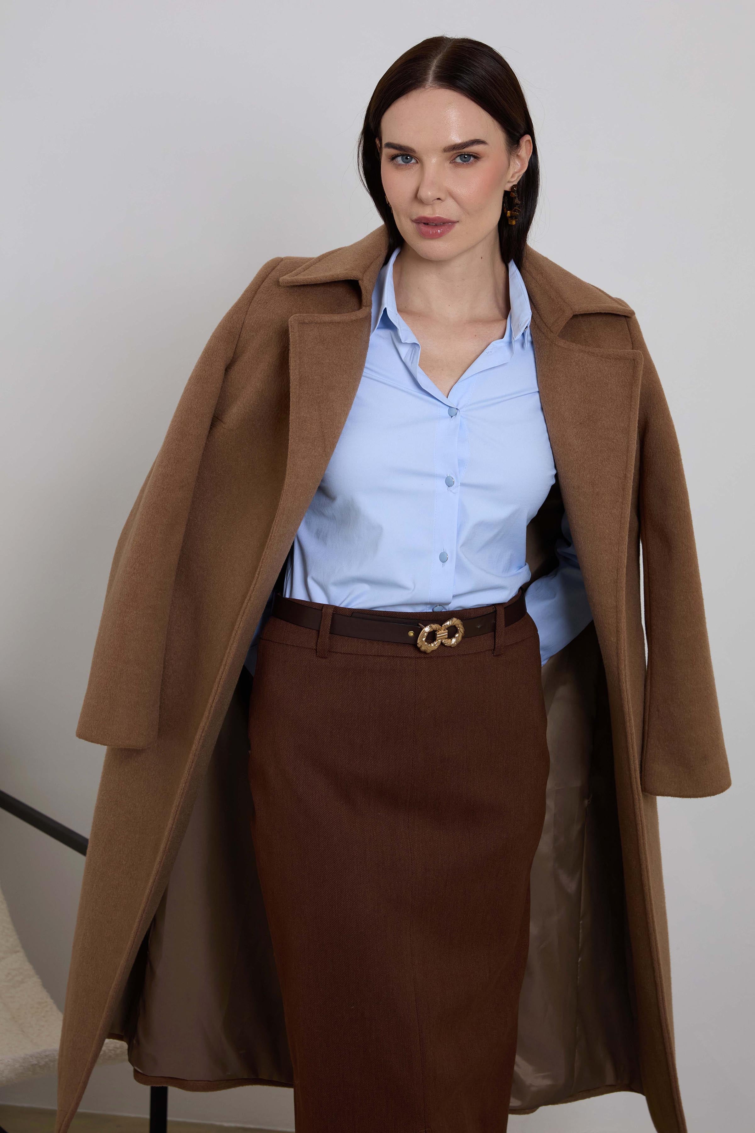 Mono Collar Long Cachet Bathrobe Coat - Camel