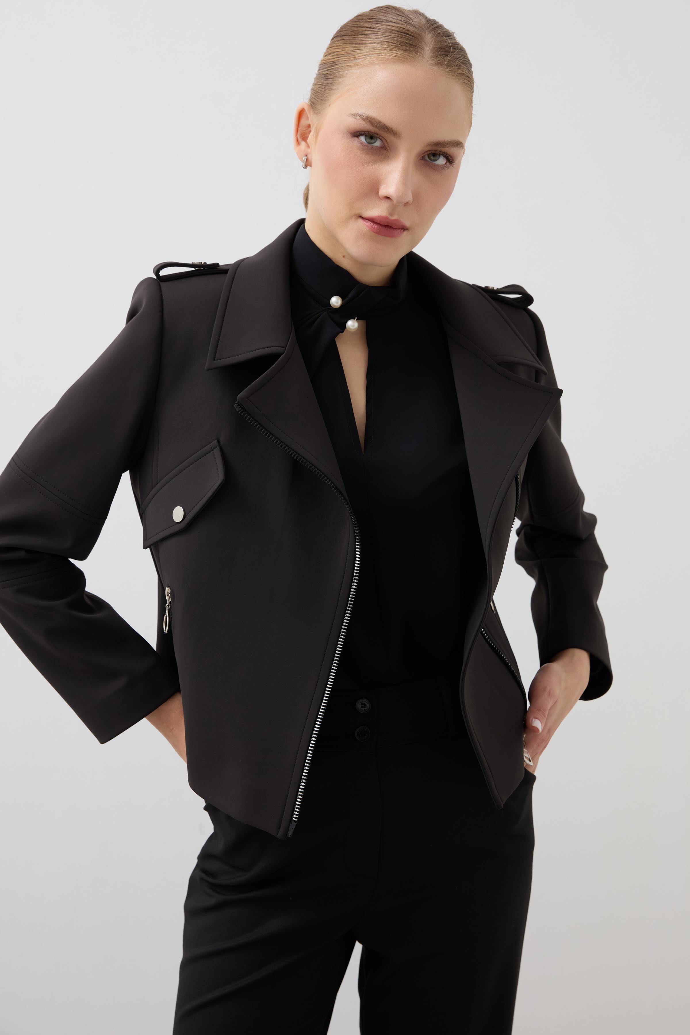 Zippered Lycra Coat - Black