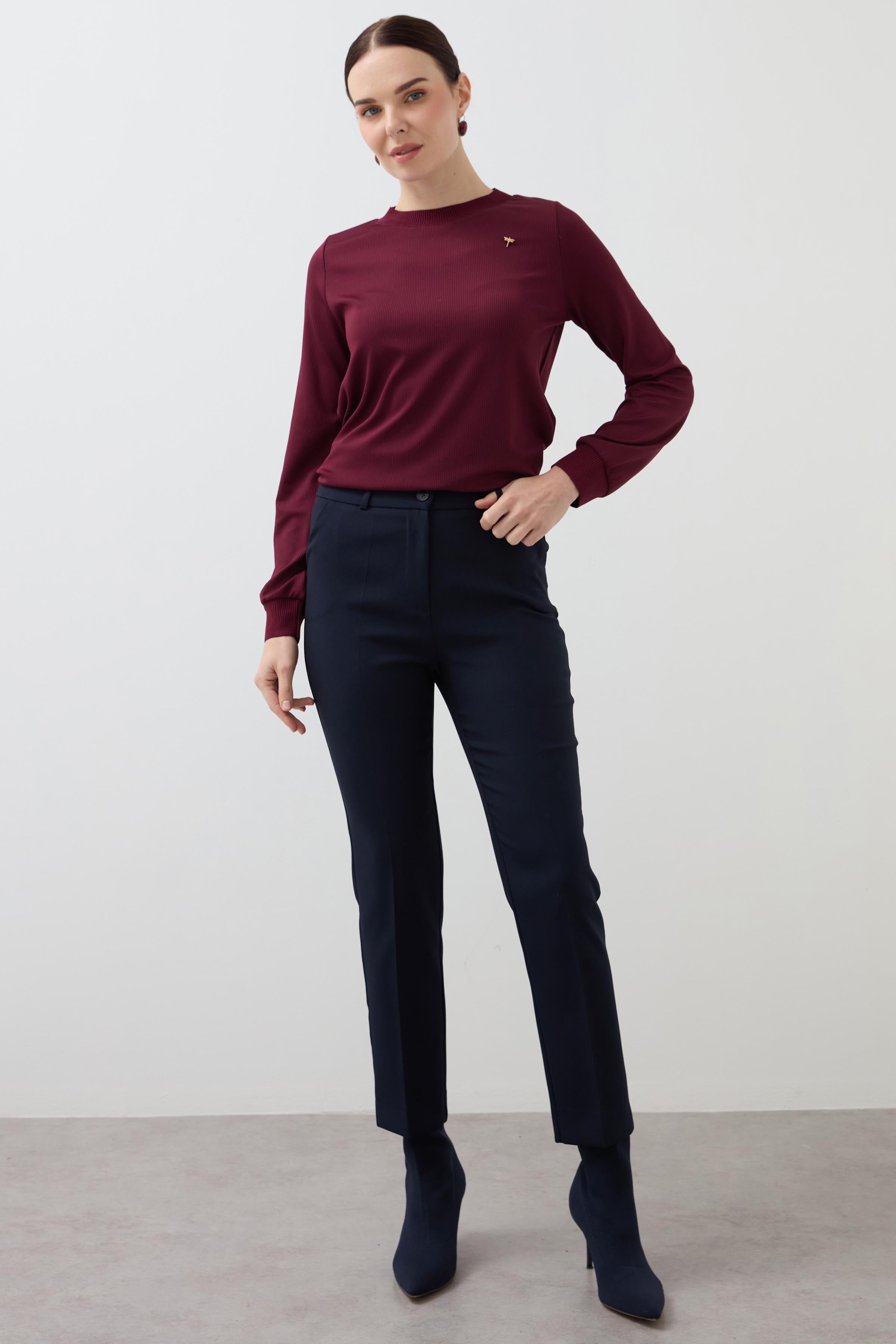 Side Pocket Classic Embroidered Trousers - Navy Blue