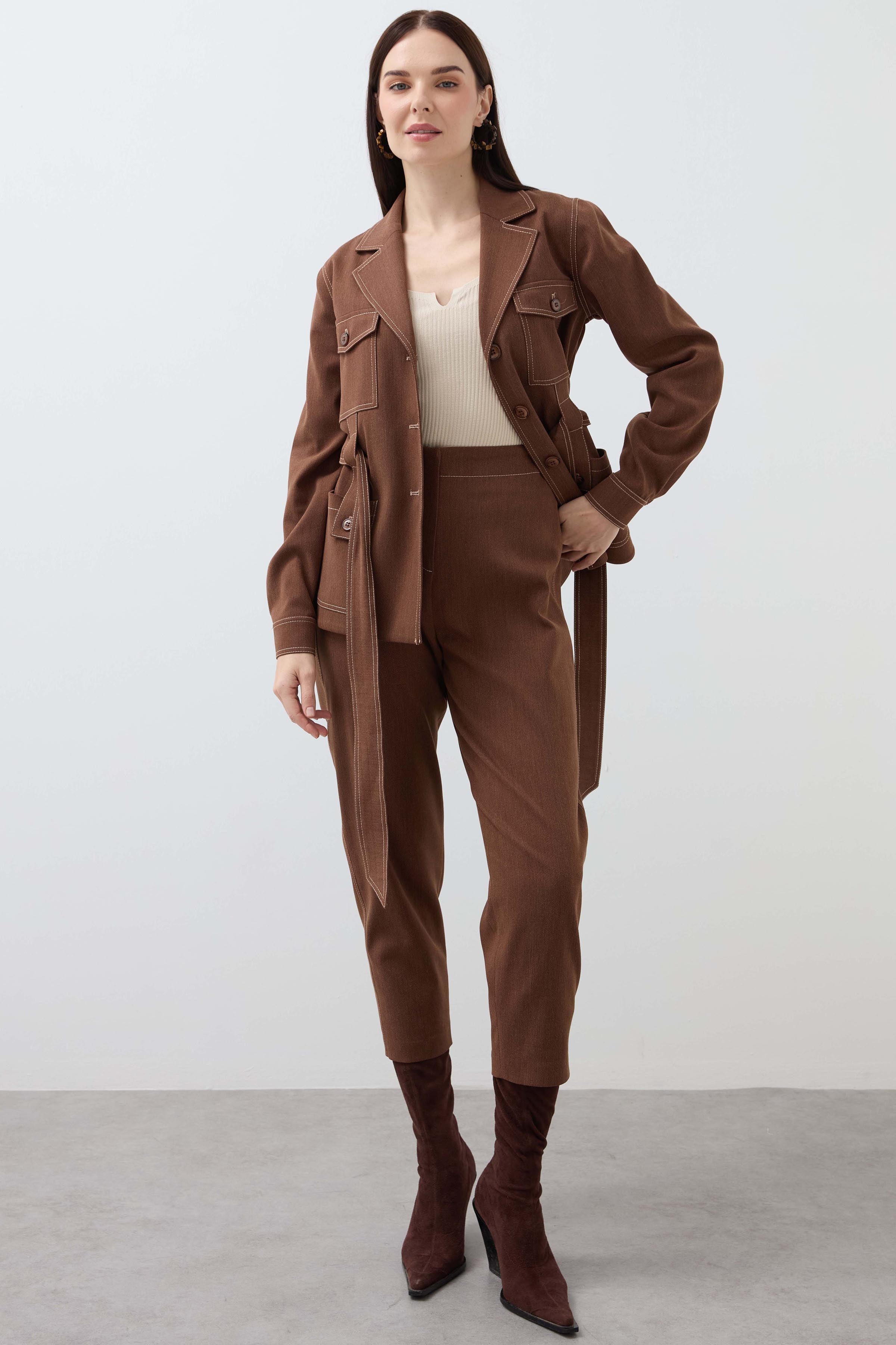 Stitched Detail Trousers - Tan