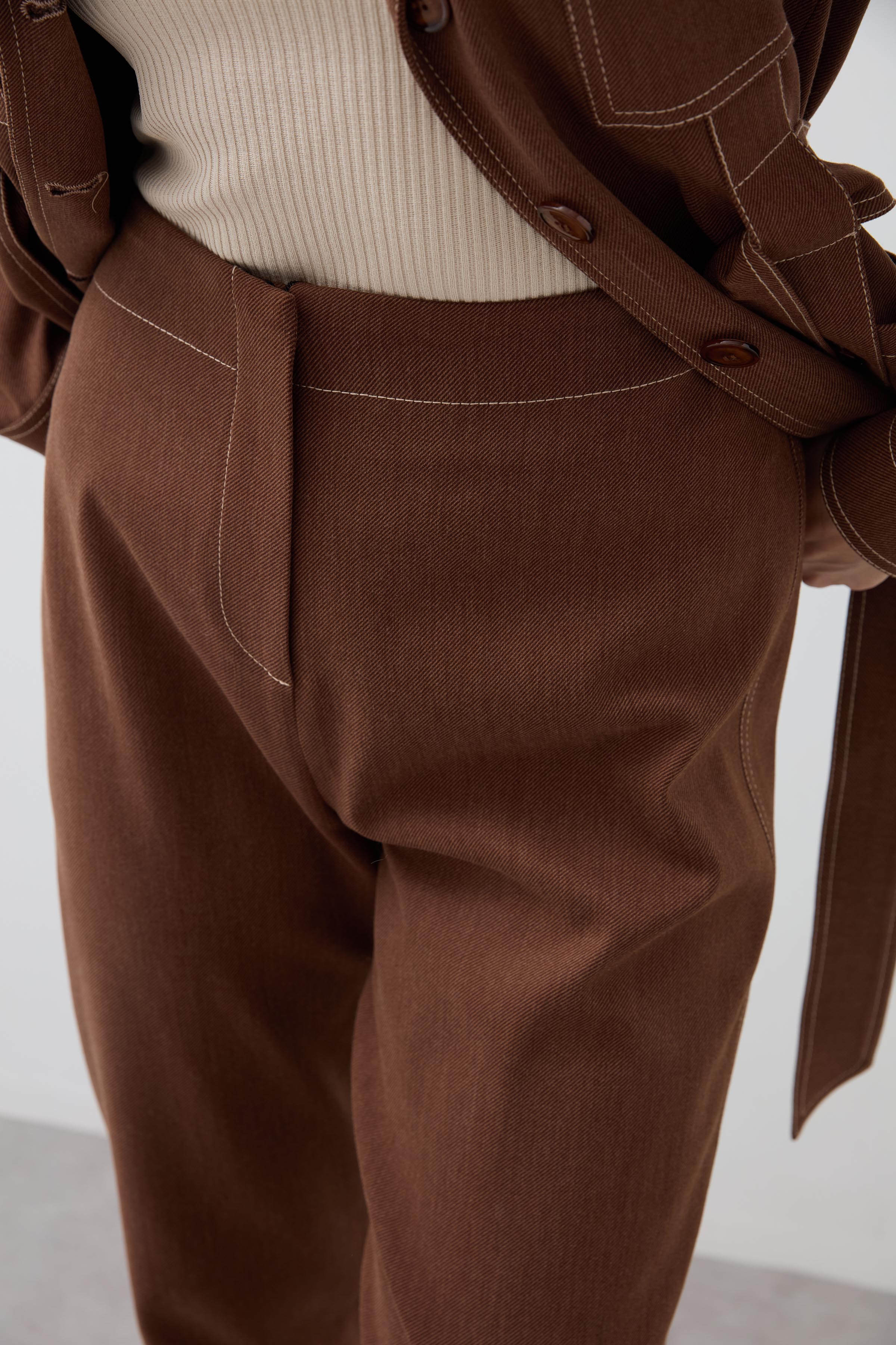 Stitched Detail Trousers - Tan