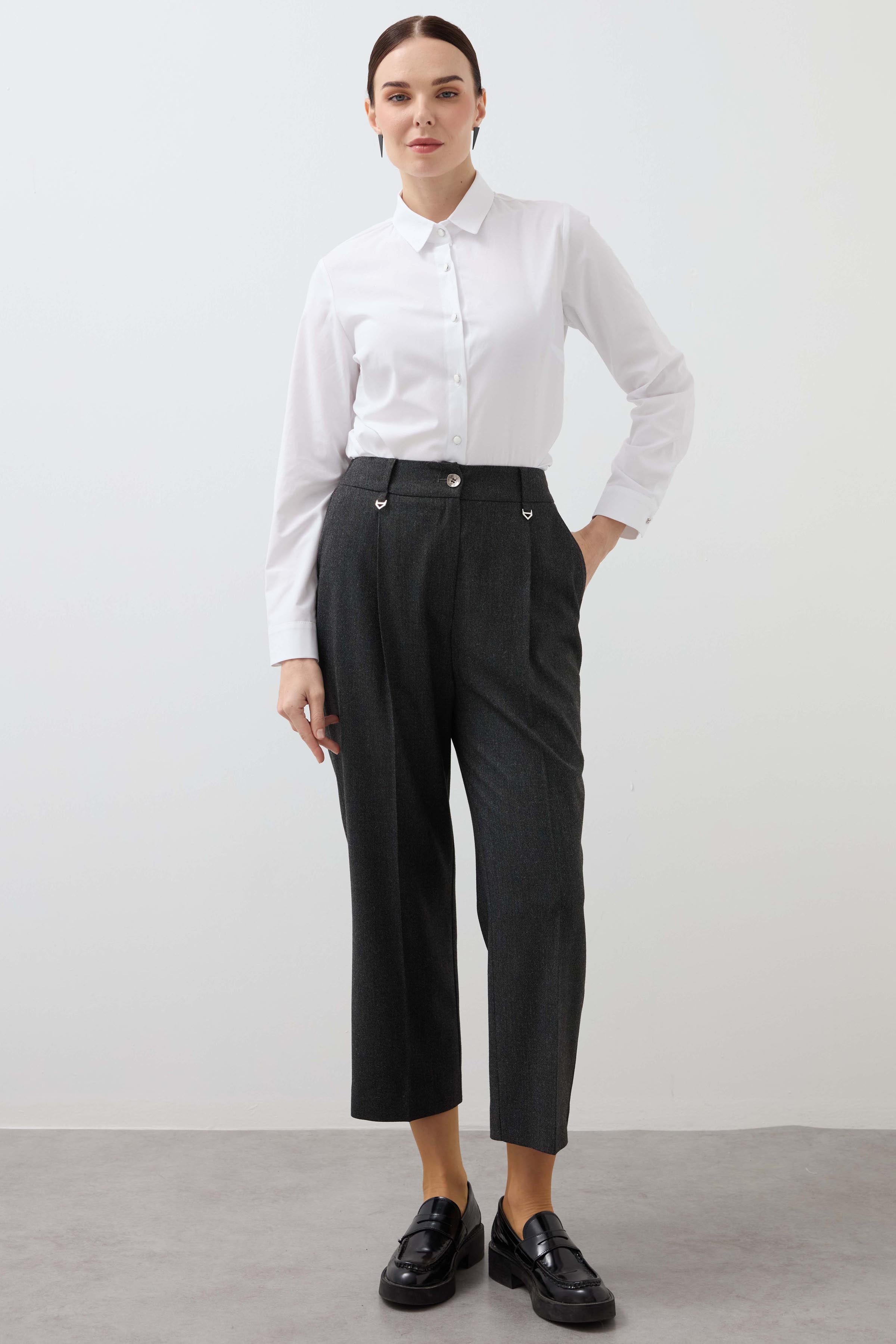 Single Pleat Palazzo Trousers - Anthracite