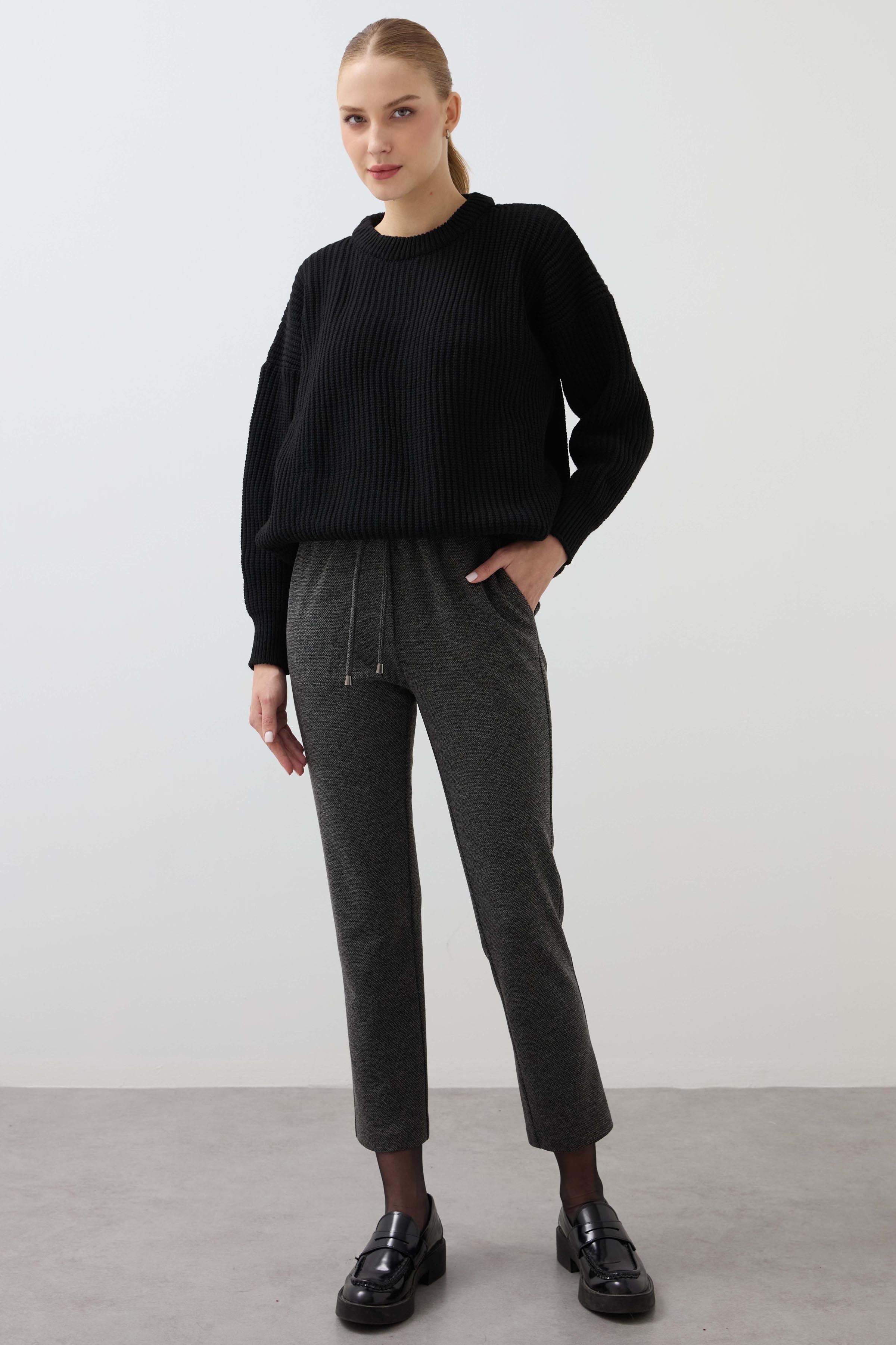 Herringbone Carrot Trousers - Anthracite