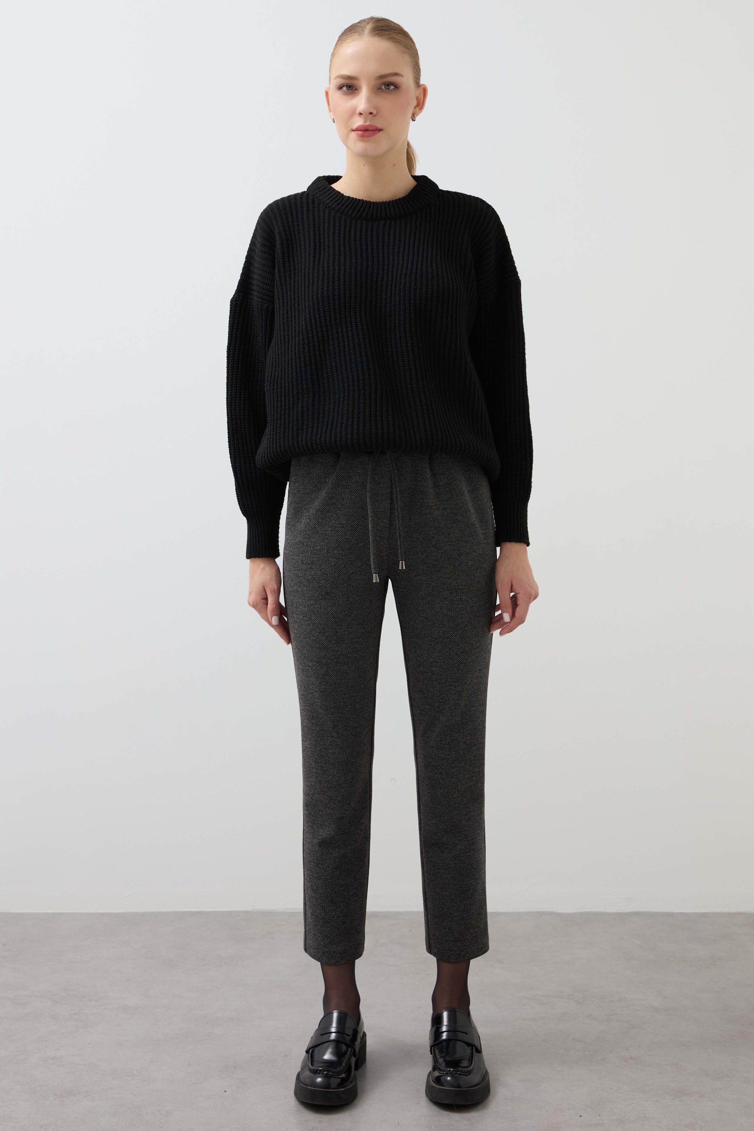 Herringbone Carrot Trousers - Anthracite