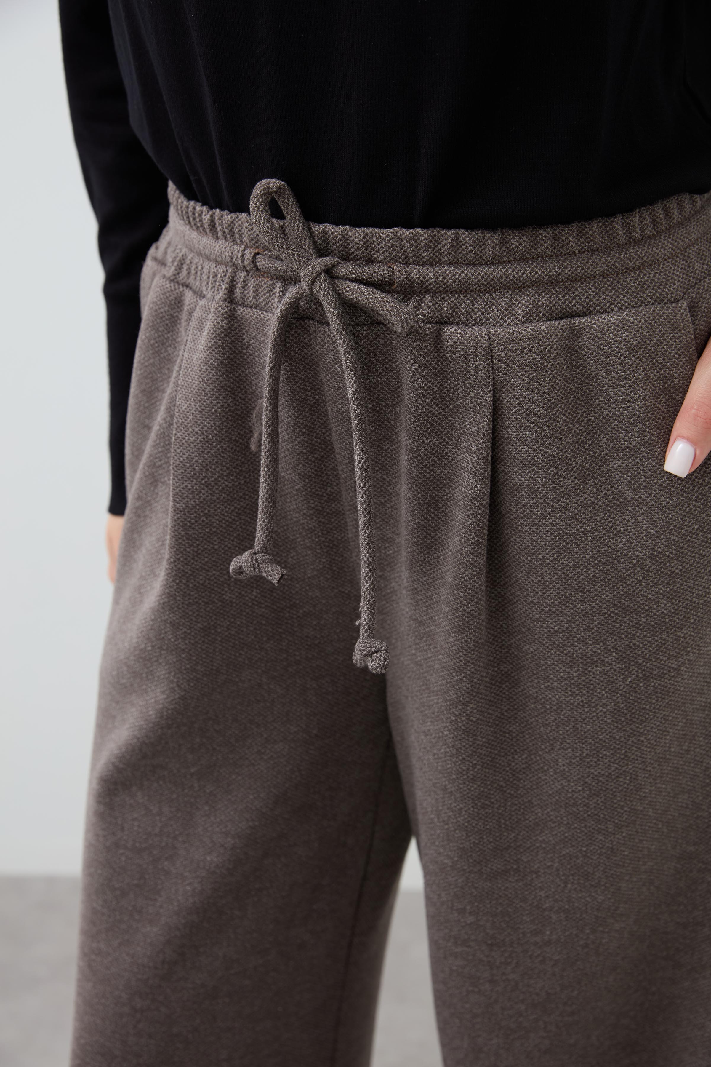 Elastic Waist Knitted Wide Leg Trousers - Mink