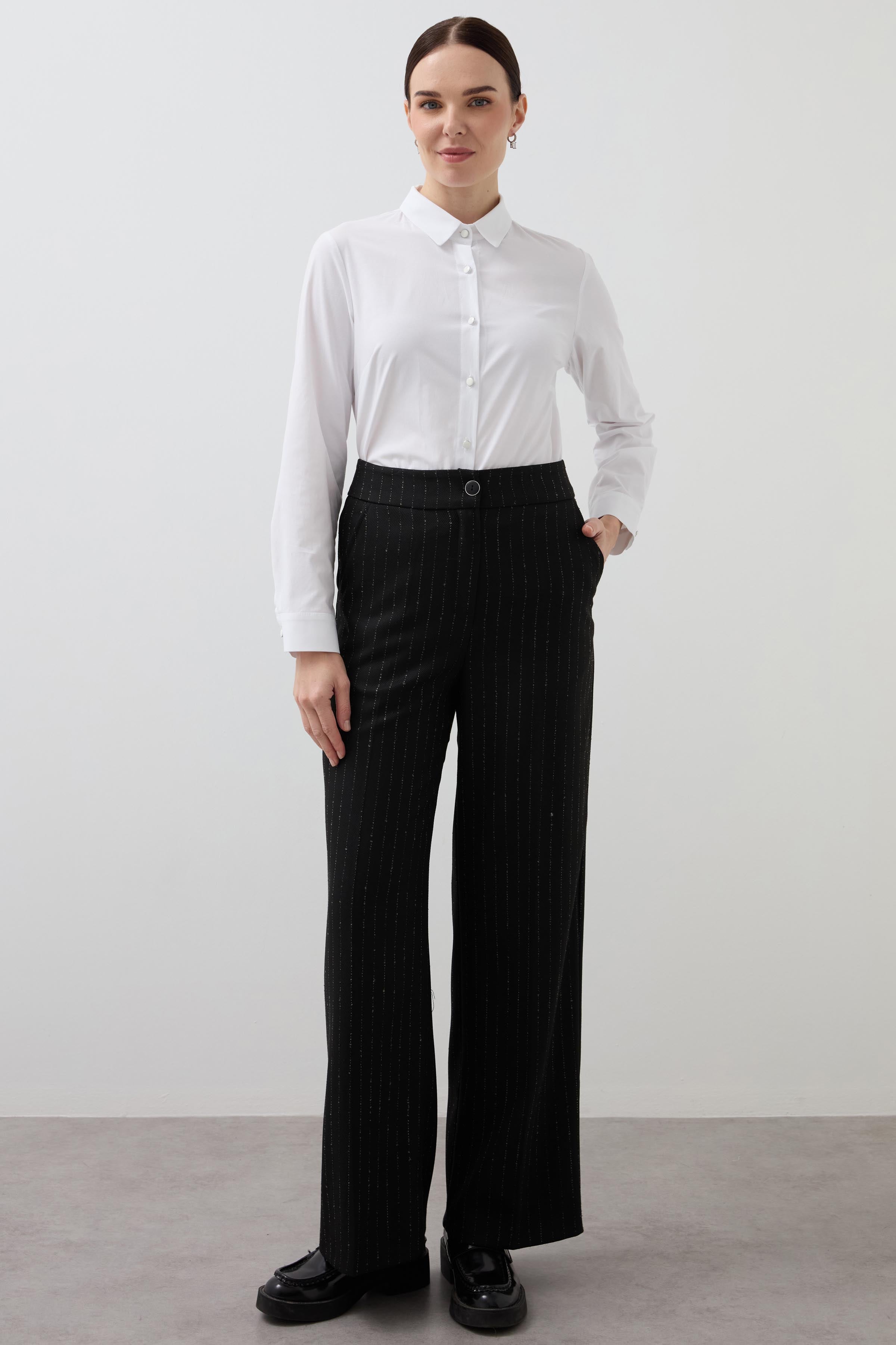 Palazo Striped Trousers - Black