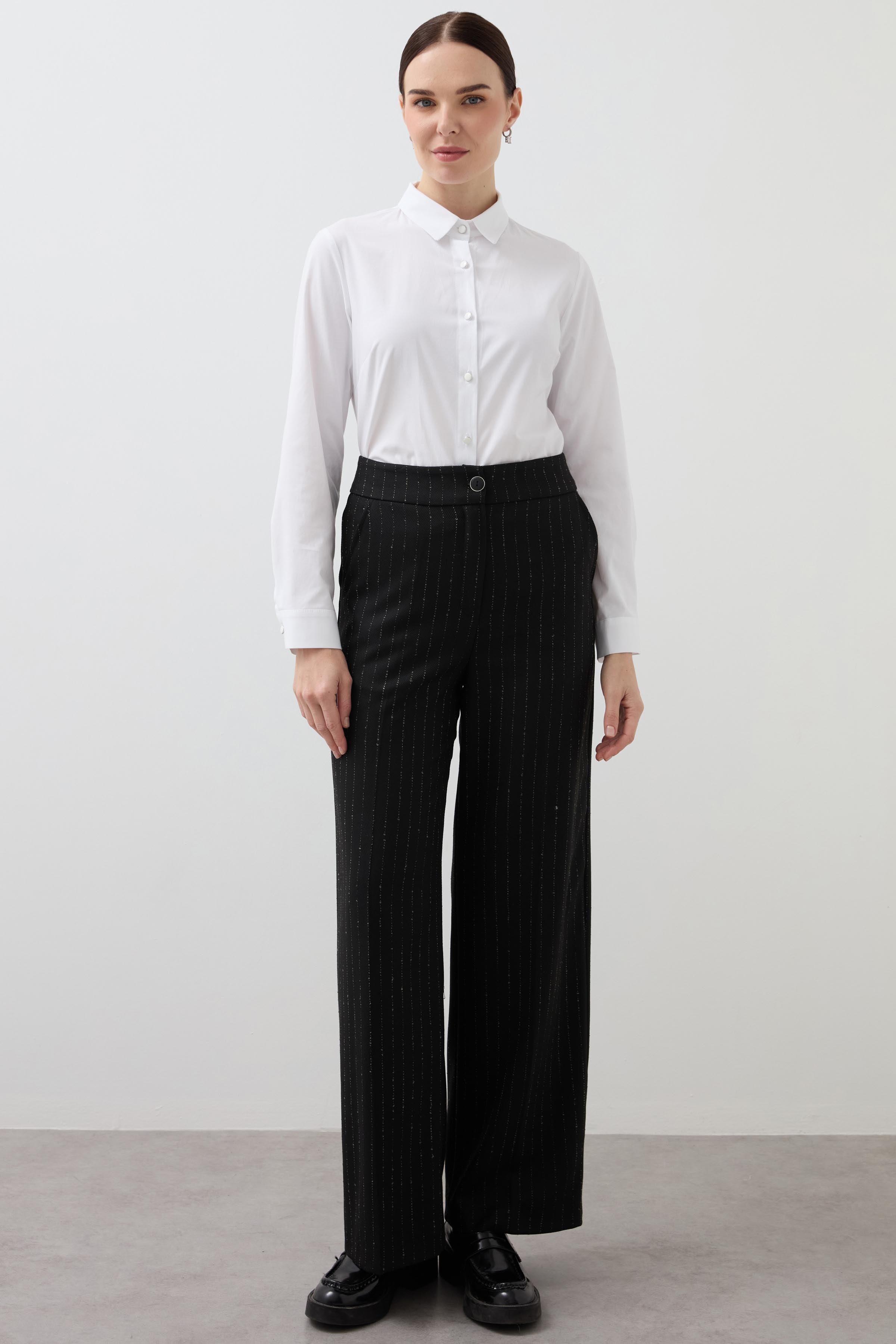 Palazo Striped Trousers - Black