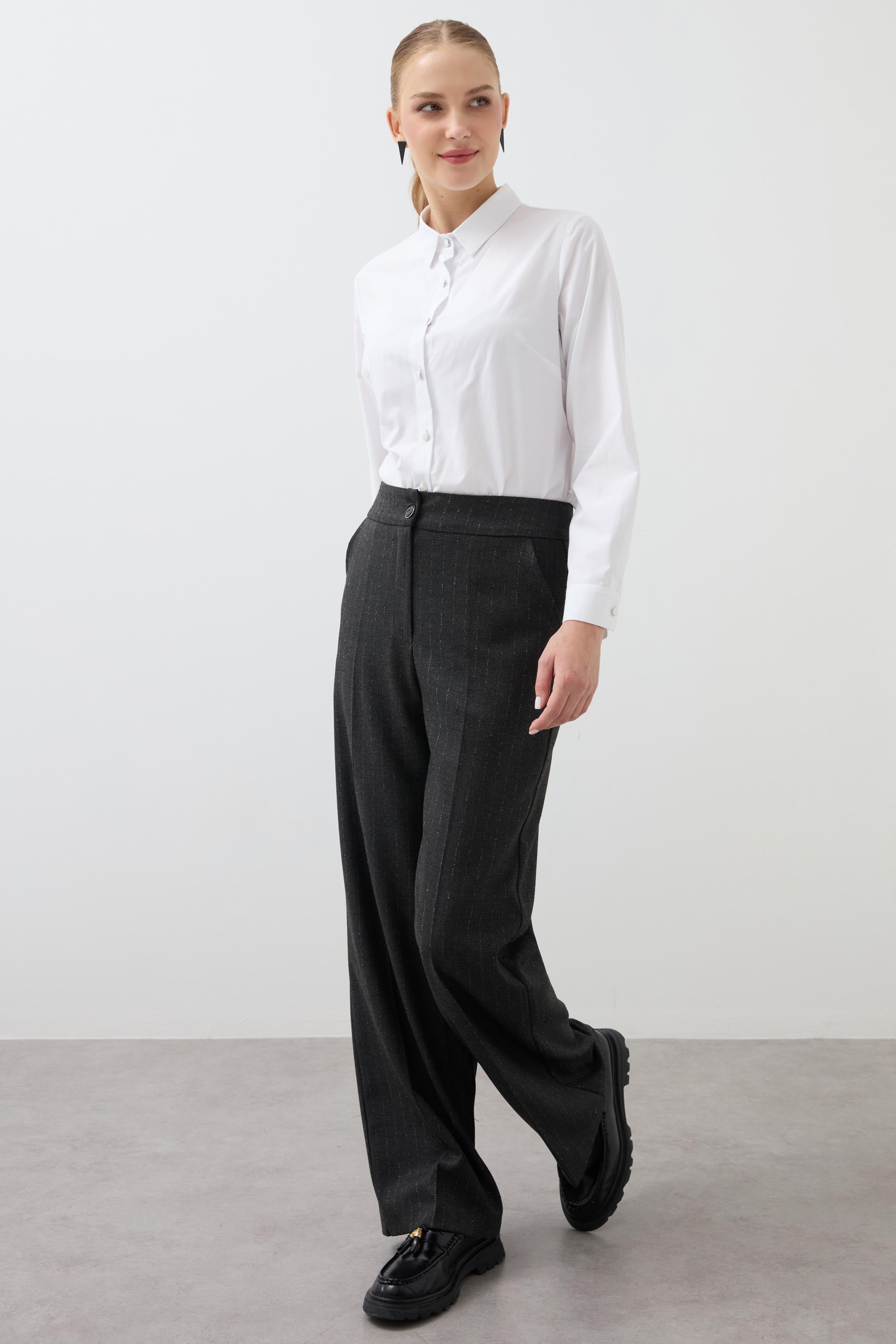 Palazo Striped Trousers - Anthracite