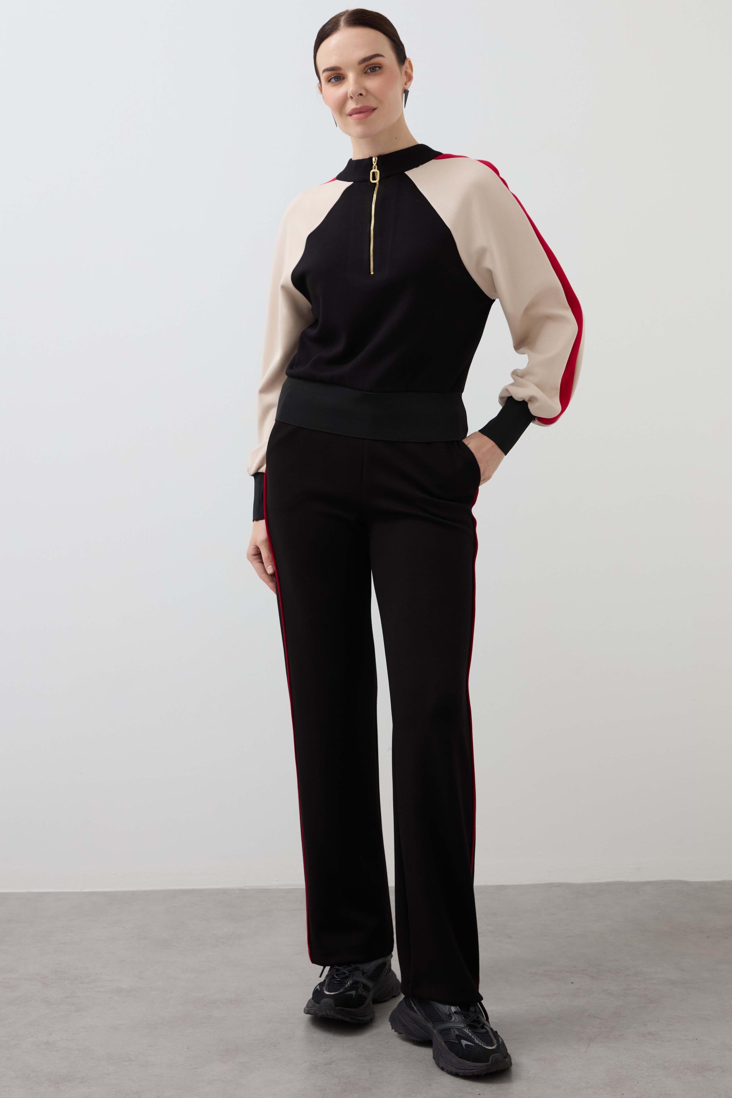 Zippered Double Yarn Tracksuit - Black