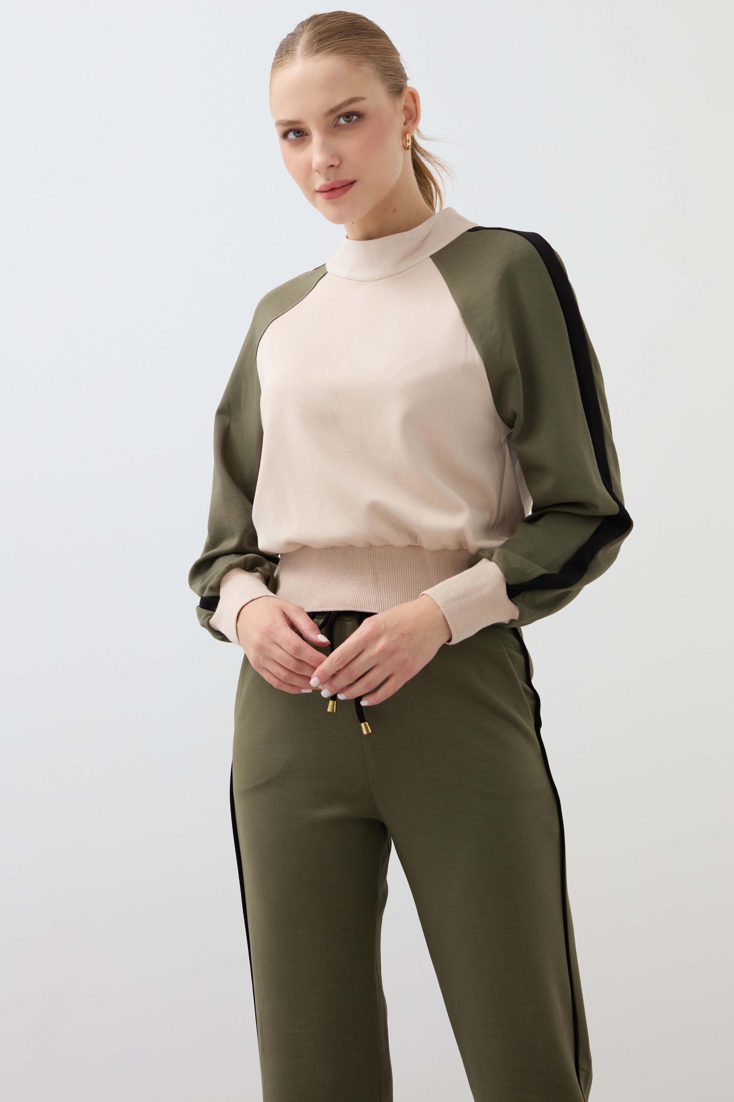 Zippered Double Yarn Tracksuit - Khaki