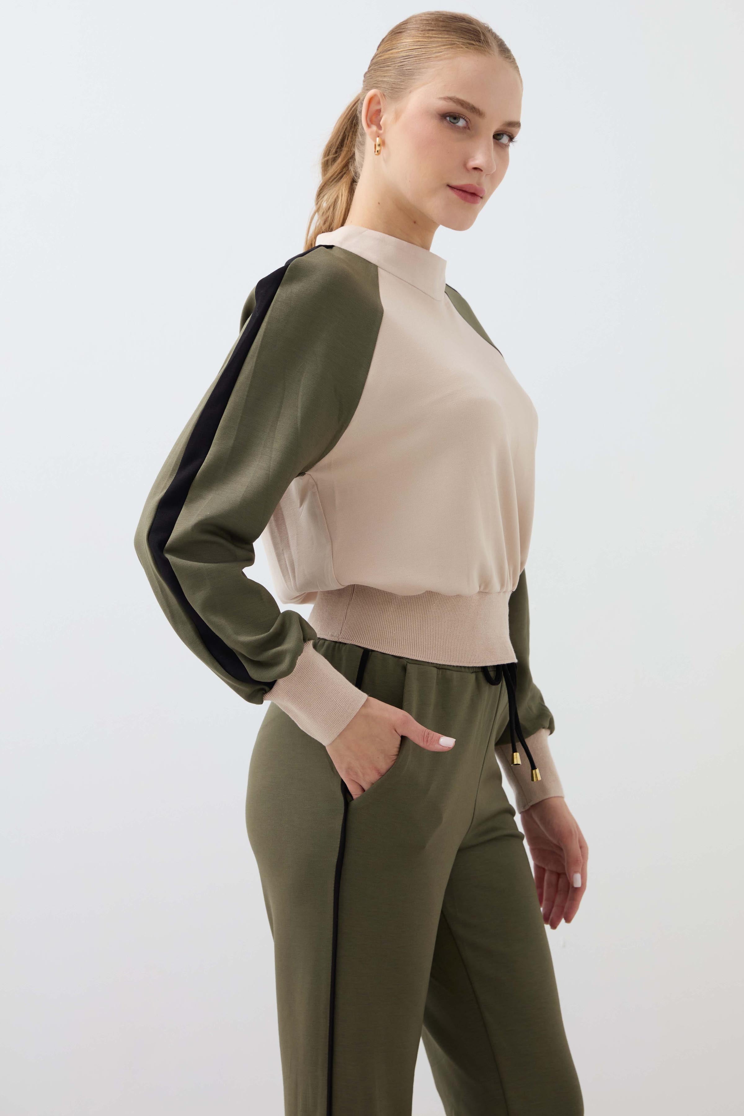 Zippered Double Yarn Tracksuit - Khaki