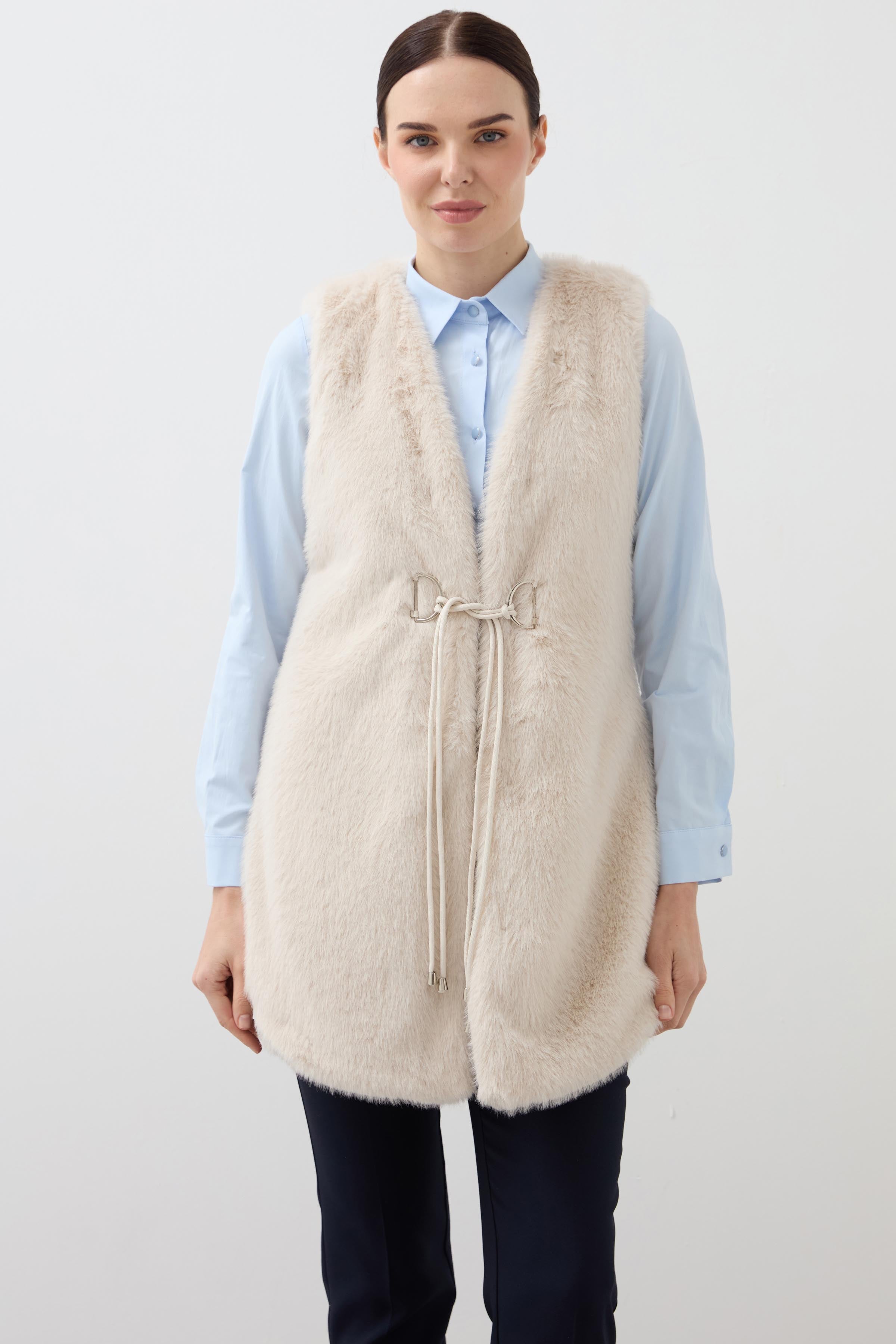 Fur Long Vest - Ecru