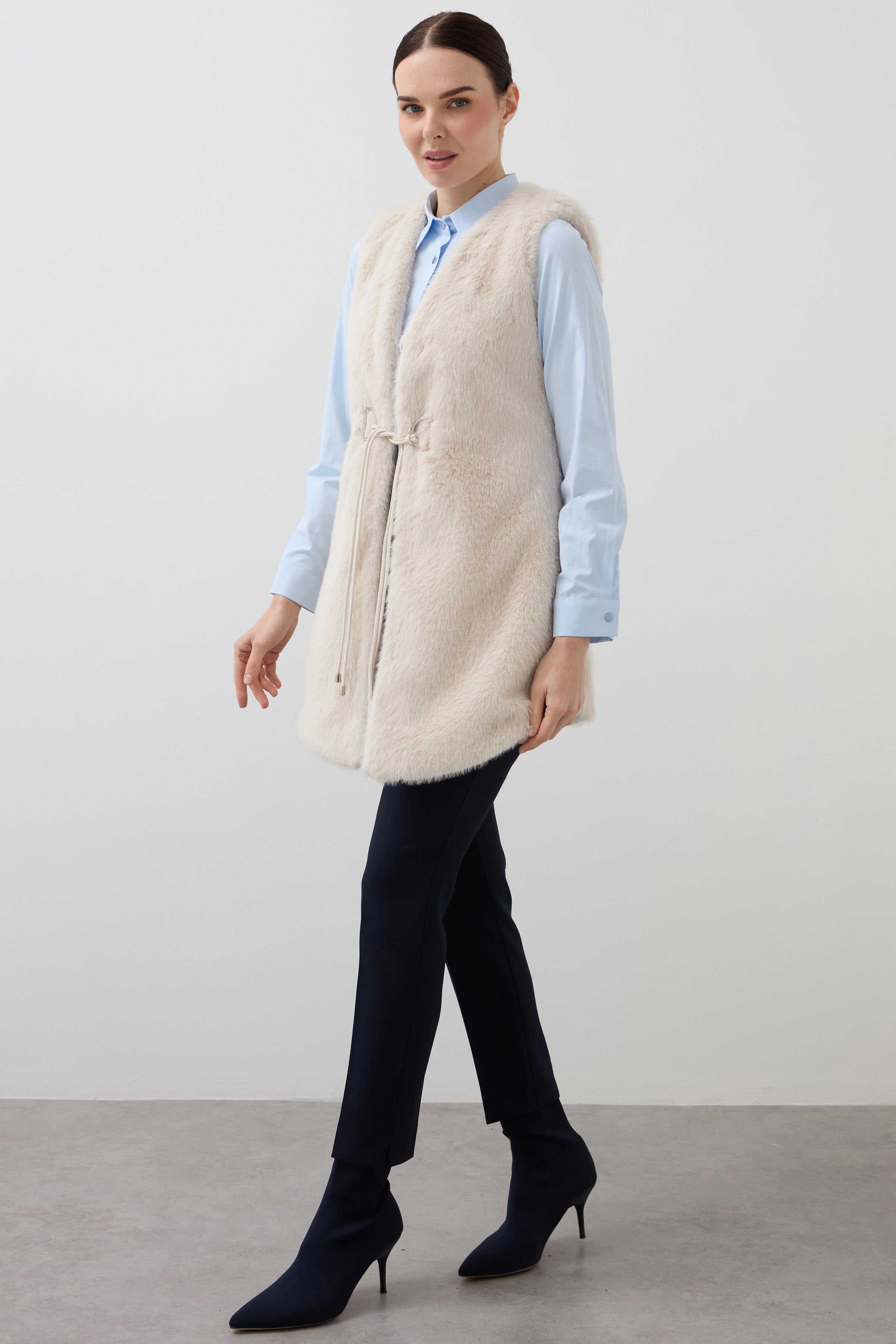 Fur Long Vest - Ecru