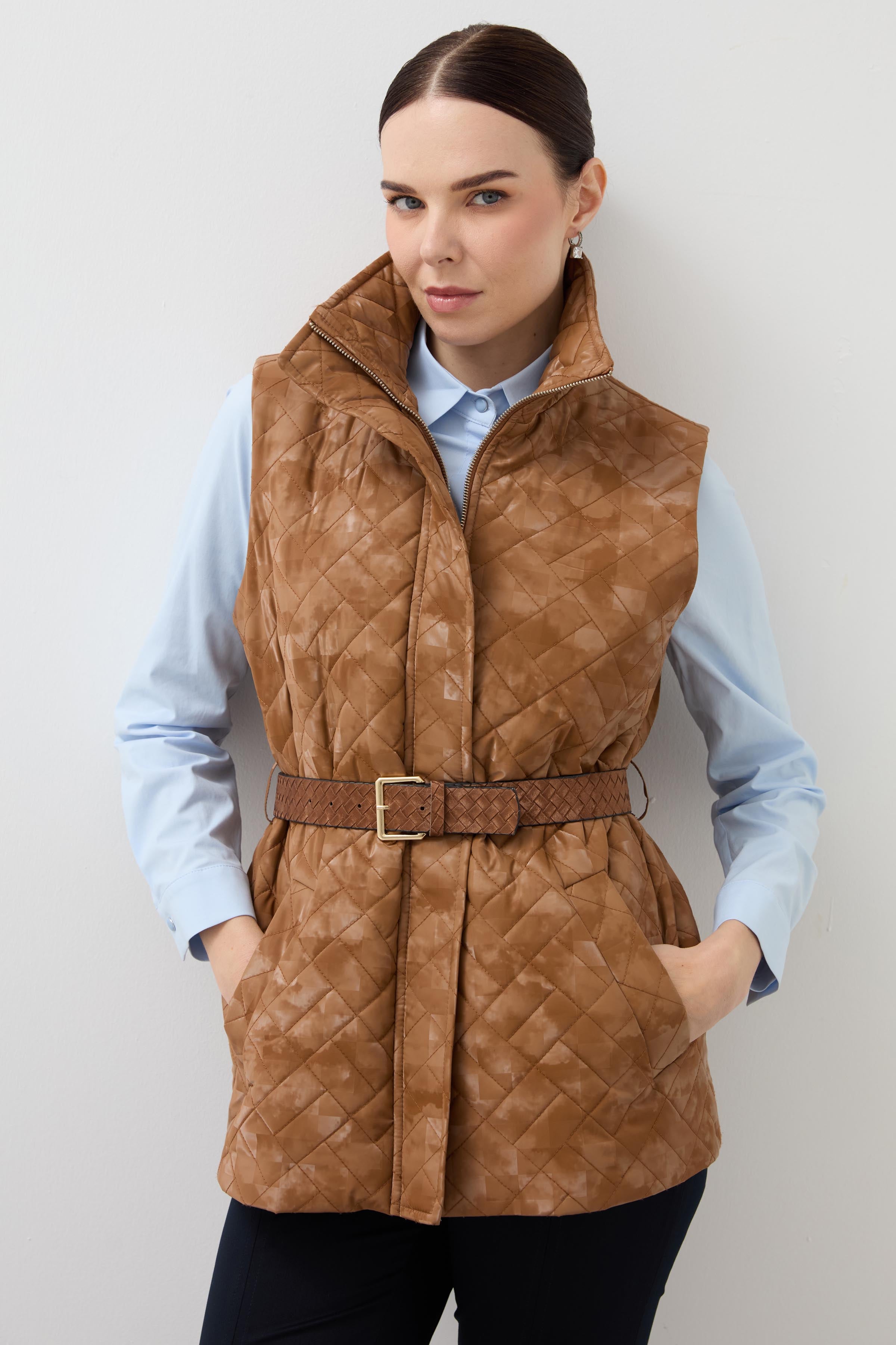 Quilted Cube Patterned Vest - Tan