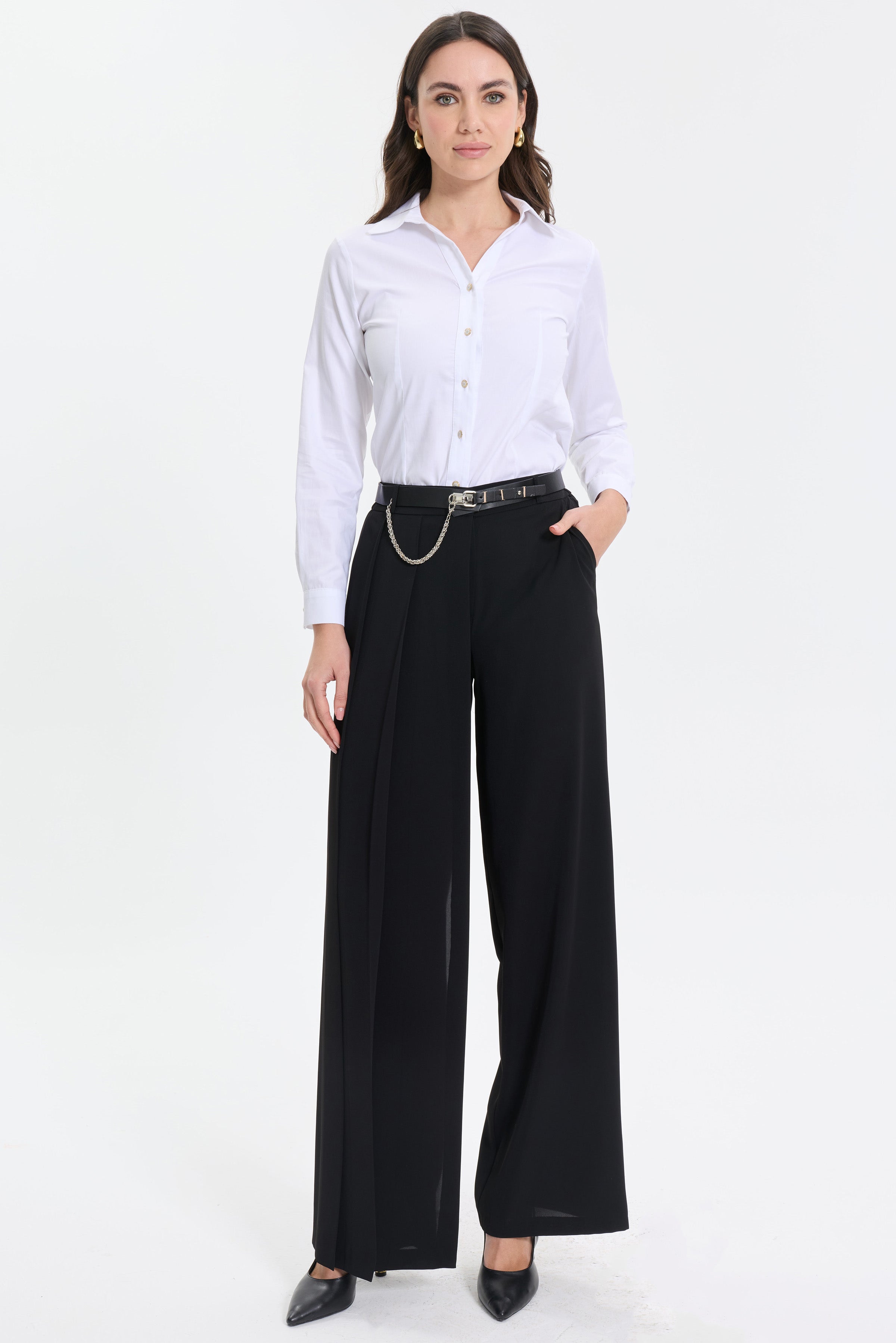 Pile Detaylı Oversize Pantolon - Siyah
