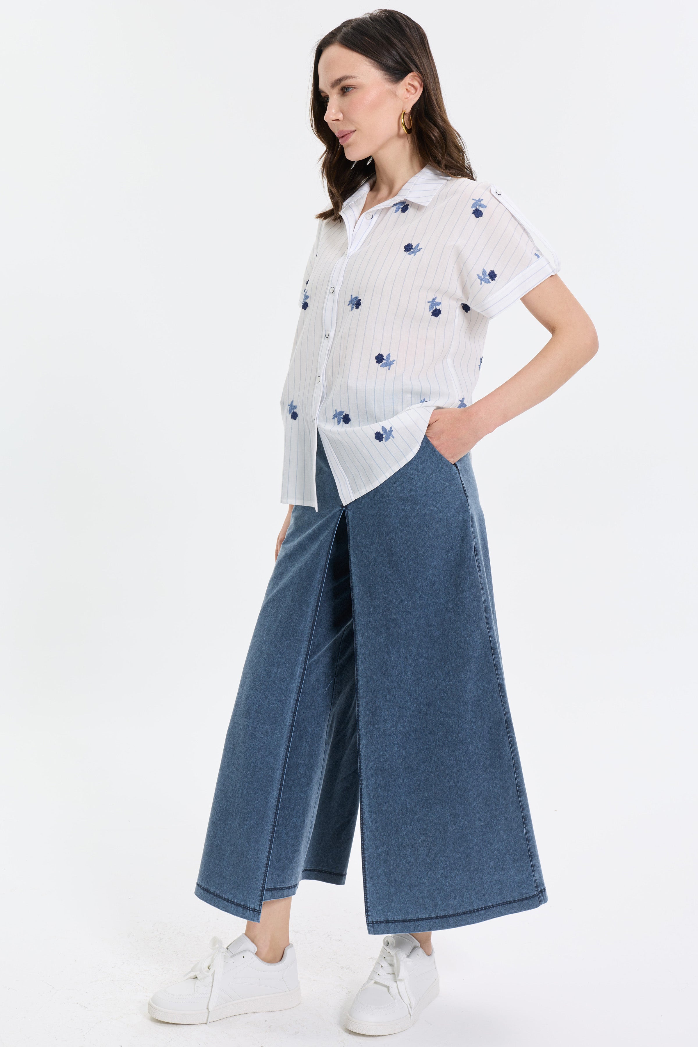 Etek Görünümlü Denim Pantolon - Mavi