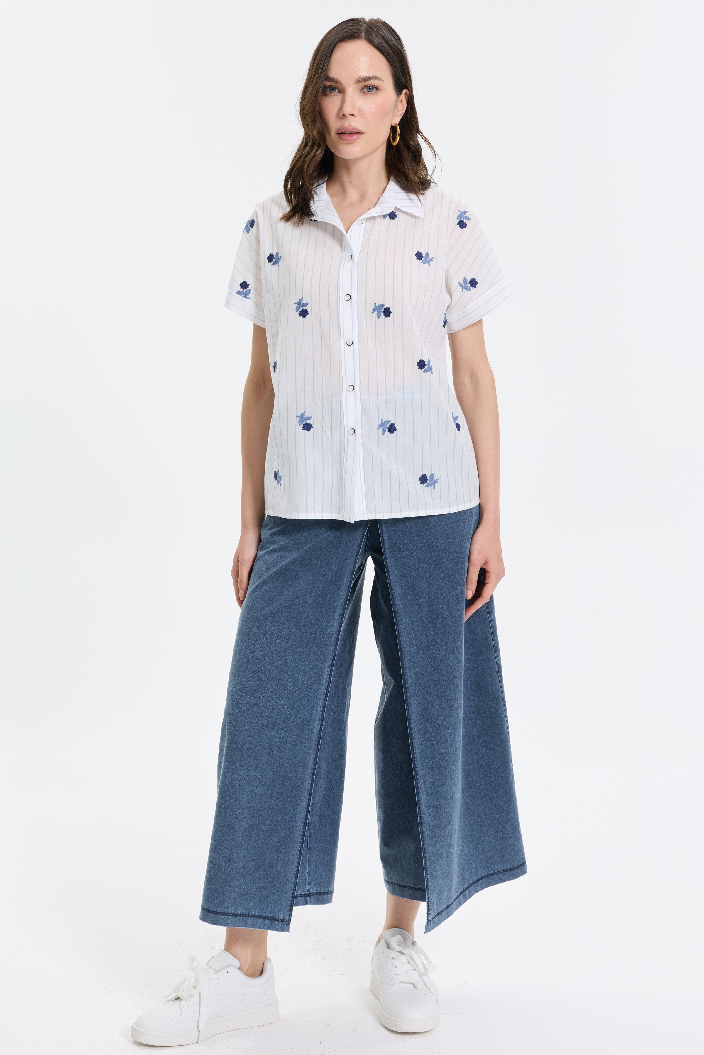 Etek Görünümlü Denim Pantolon - Mavi