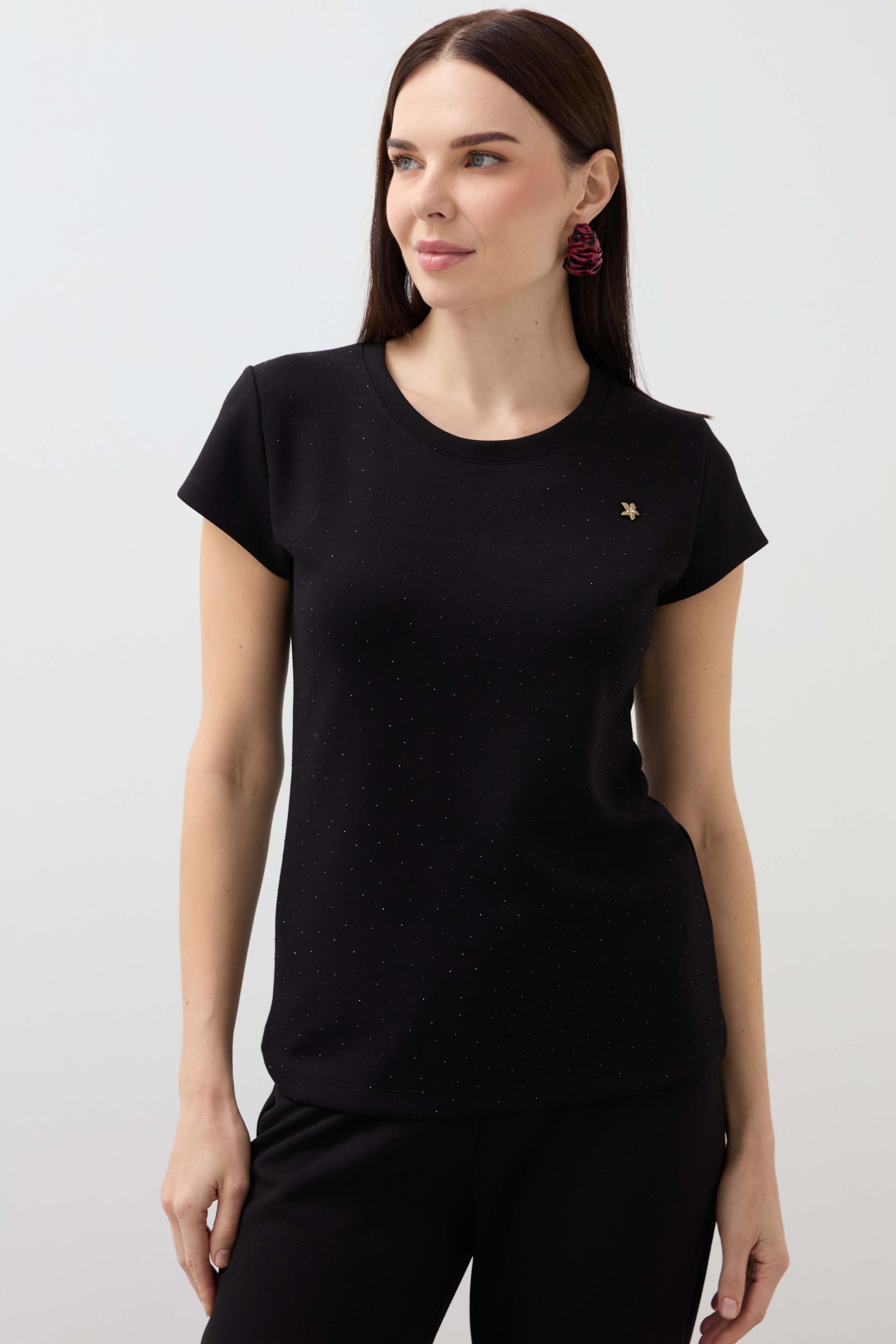 Zero Collar Moon Sleeve Stoned Blouse - Black