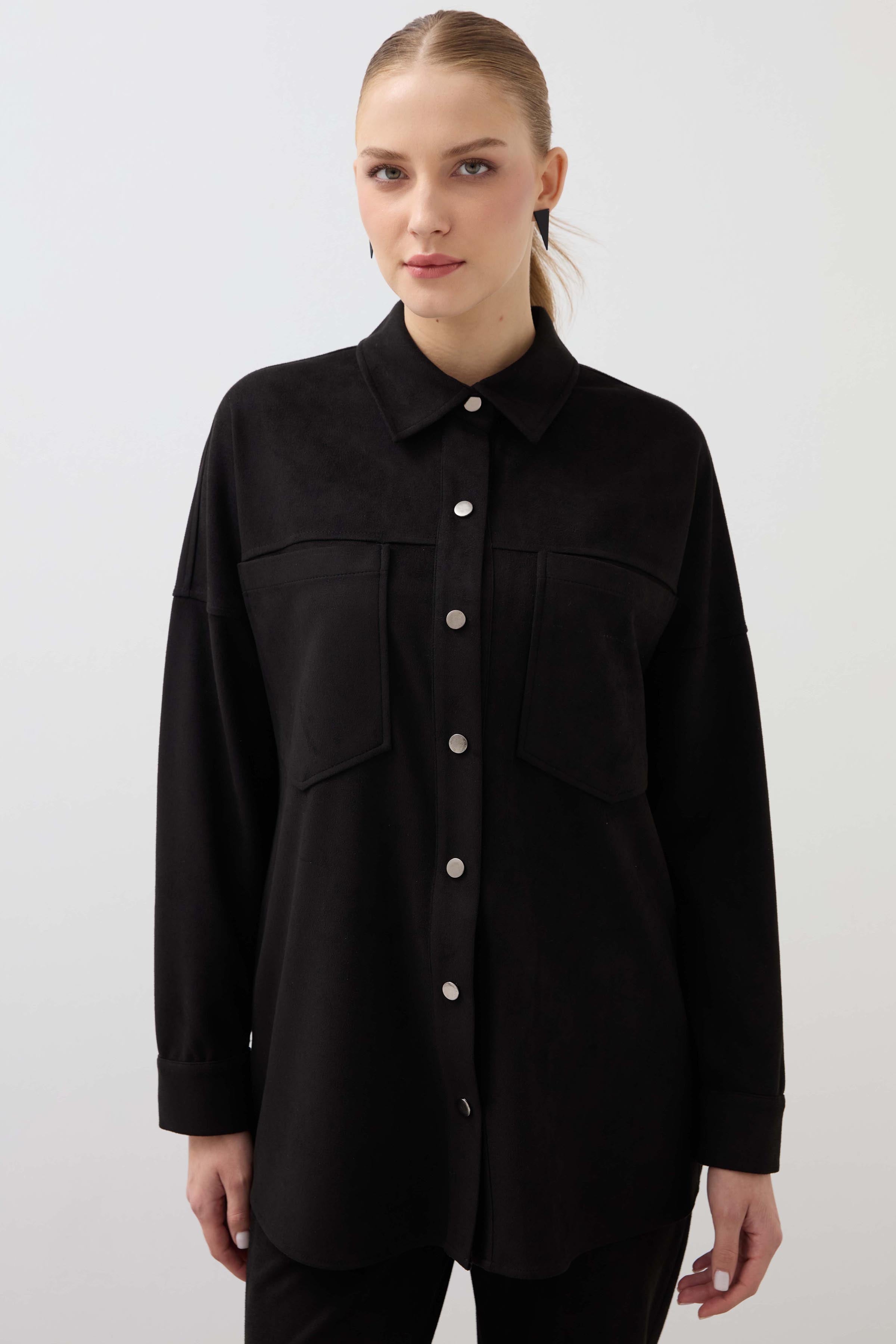 Snap-On Double Pocket Shirt - Black