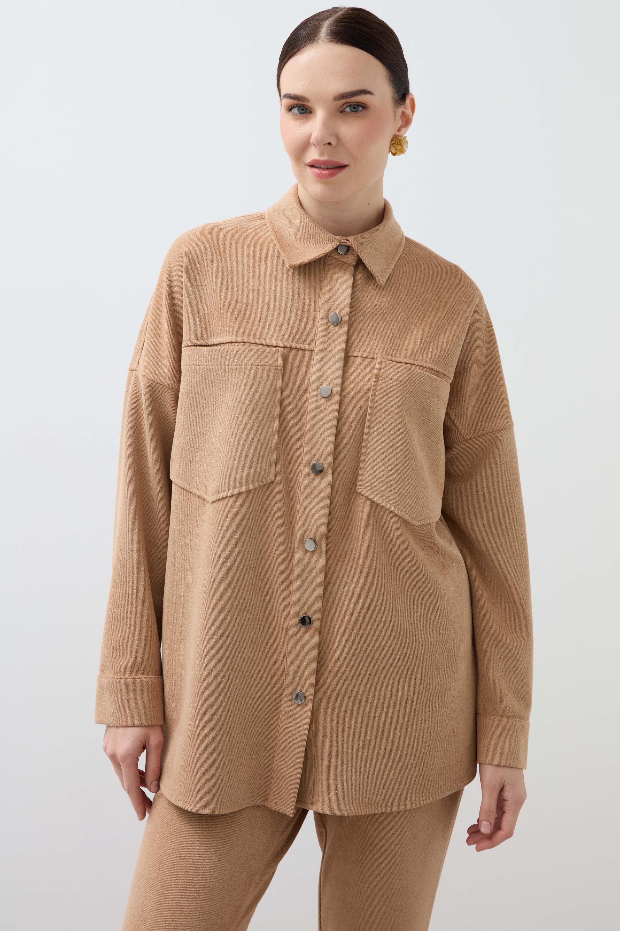 Snap-On Double Pocket Shirt - Camel