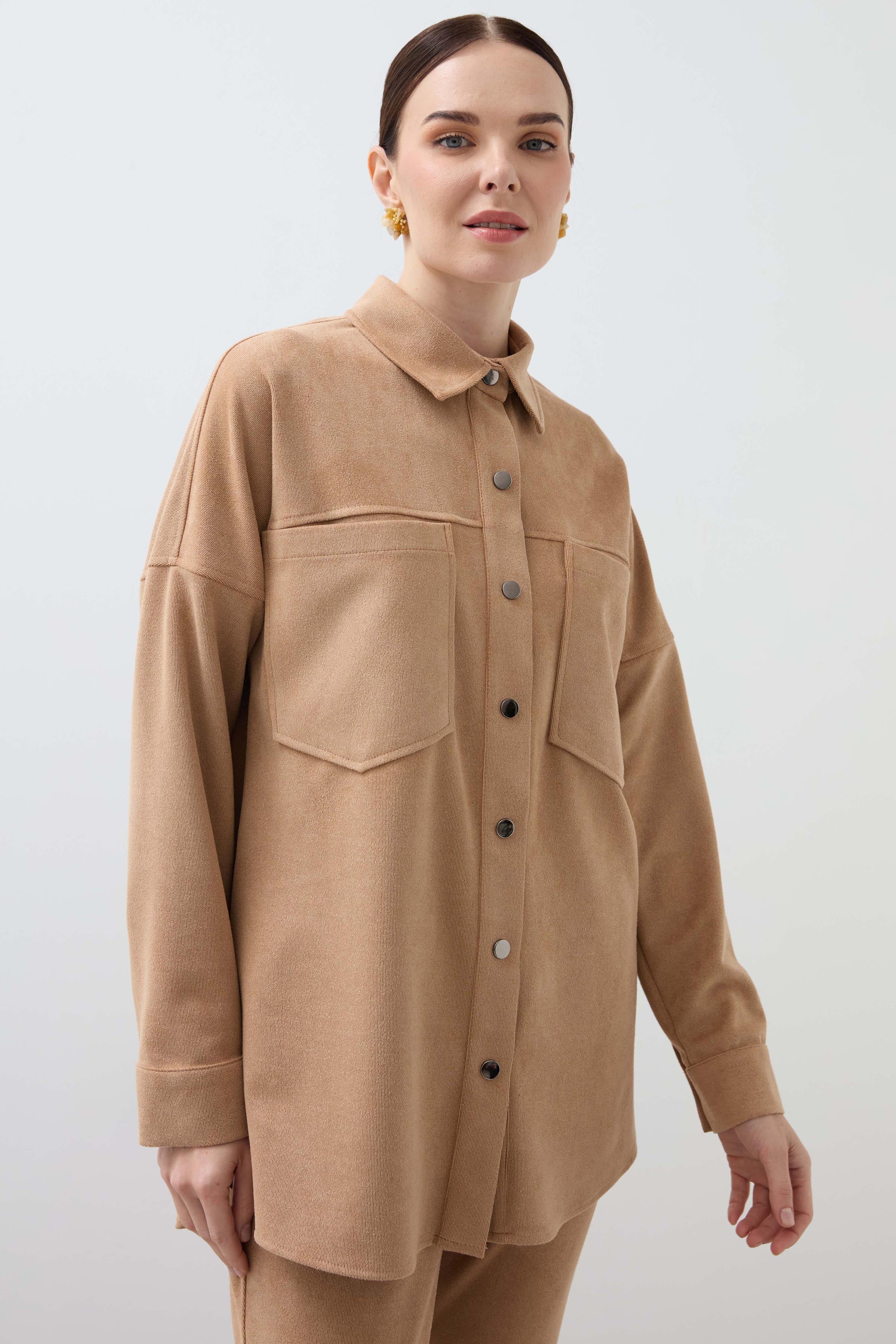Snap-On Double Pocket Shirt - Camel