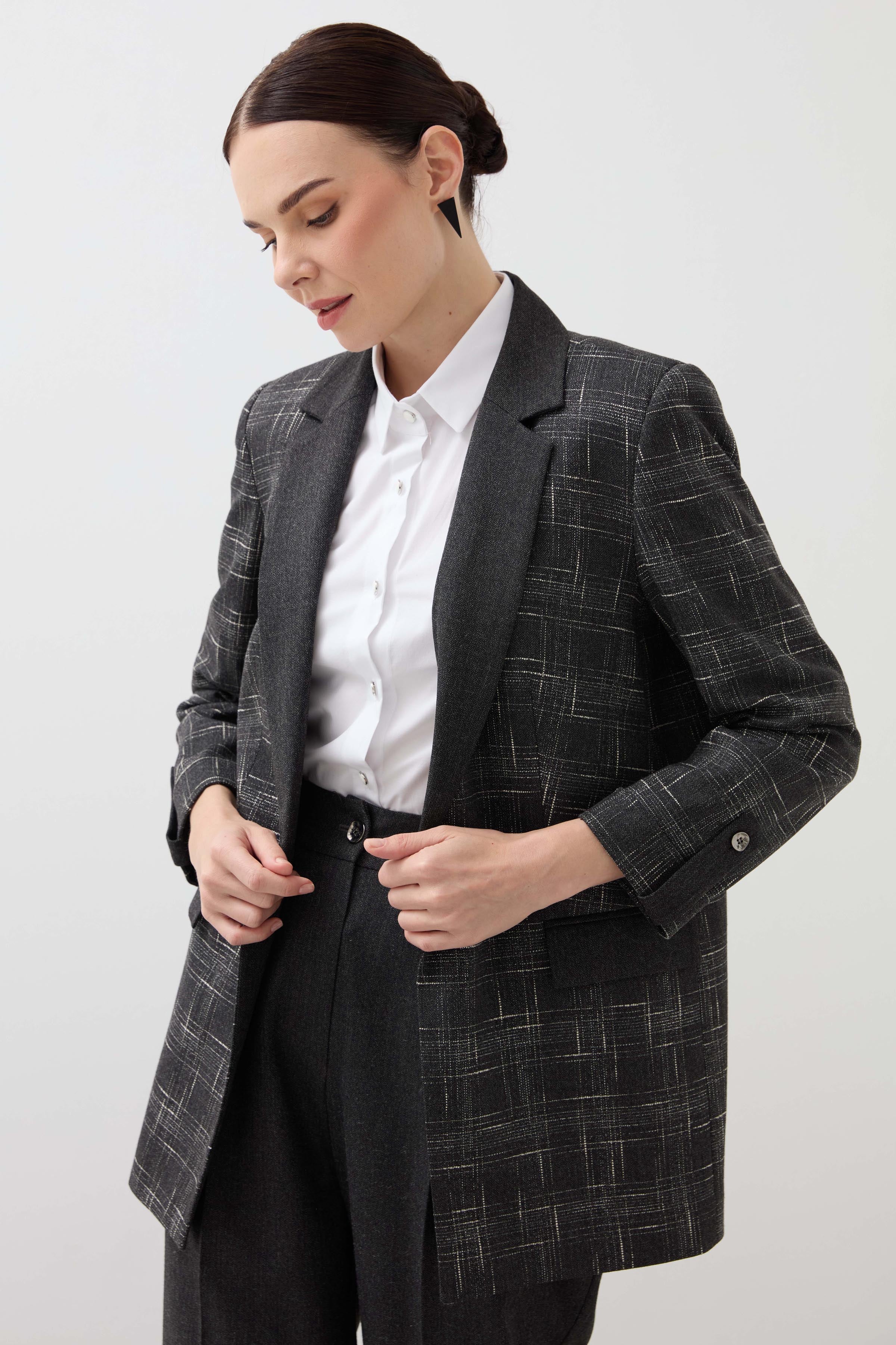 Mono Collar Three Quarter Sleeve Jacket - Anthracite