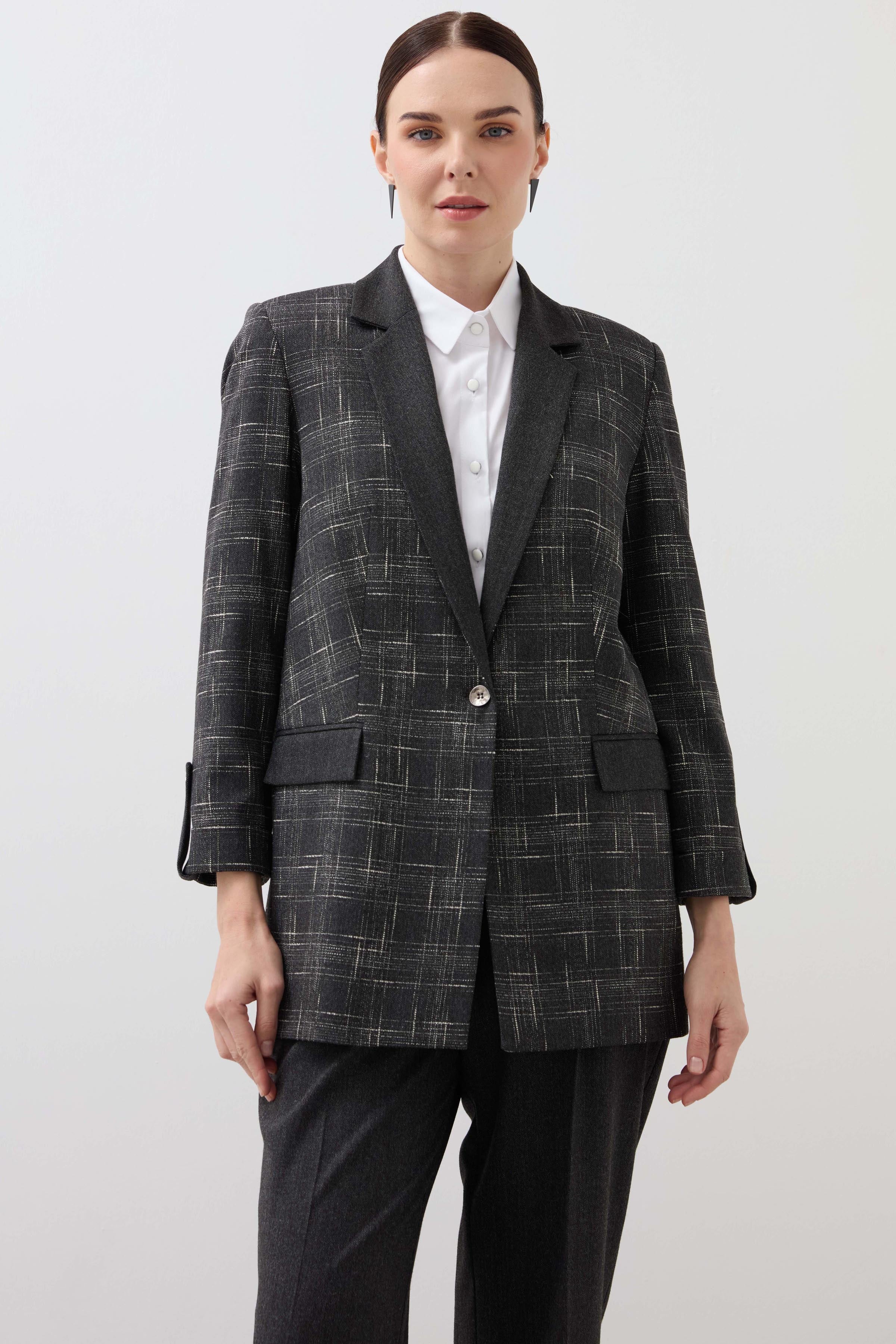 Mono Collar Three Quarter Sleeve Jacket - Anthracite