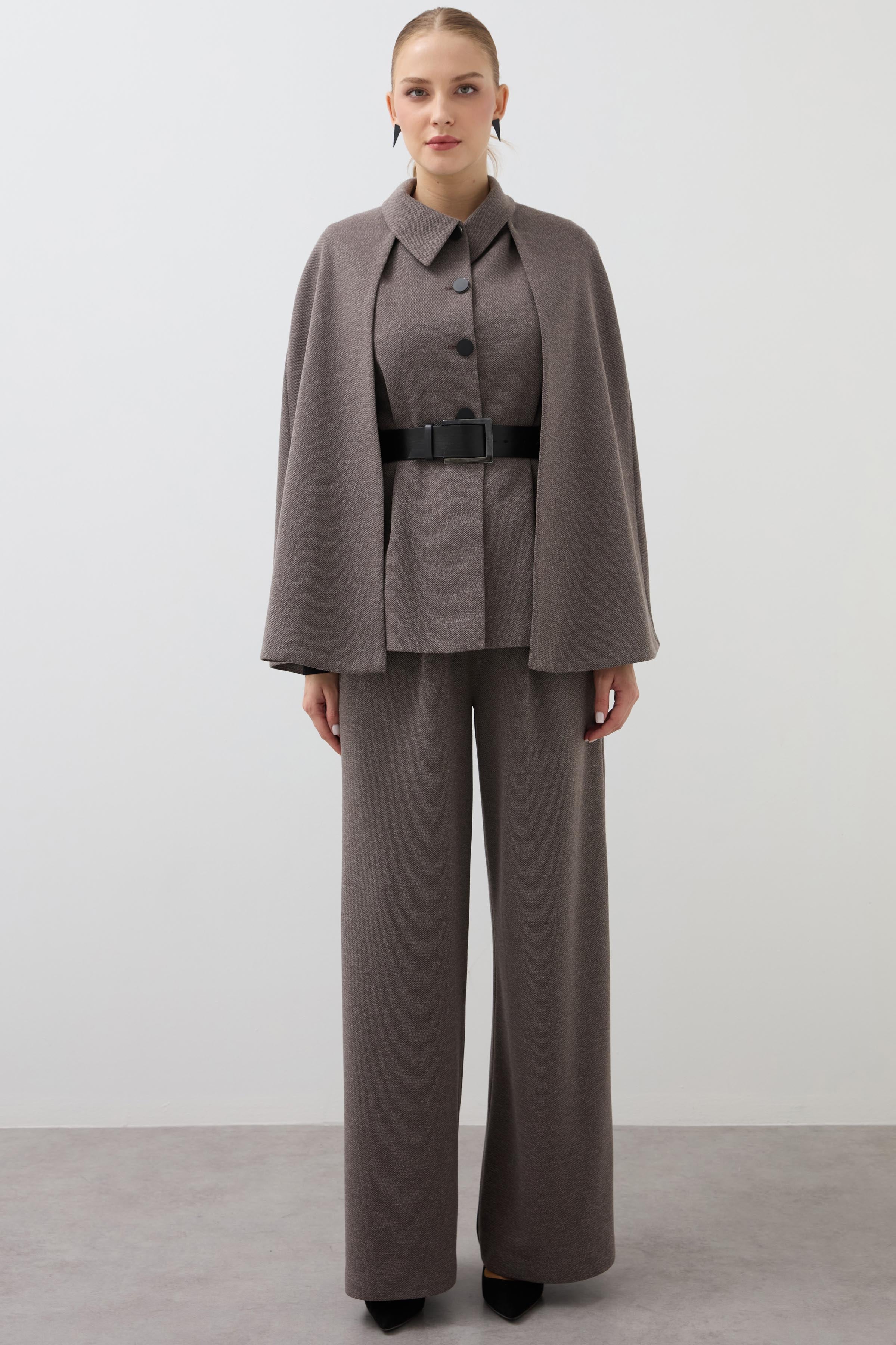 Pelerinli Yelekli 2li Takım - Vizon